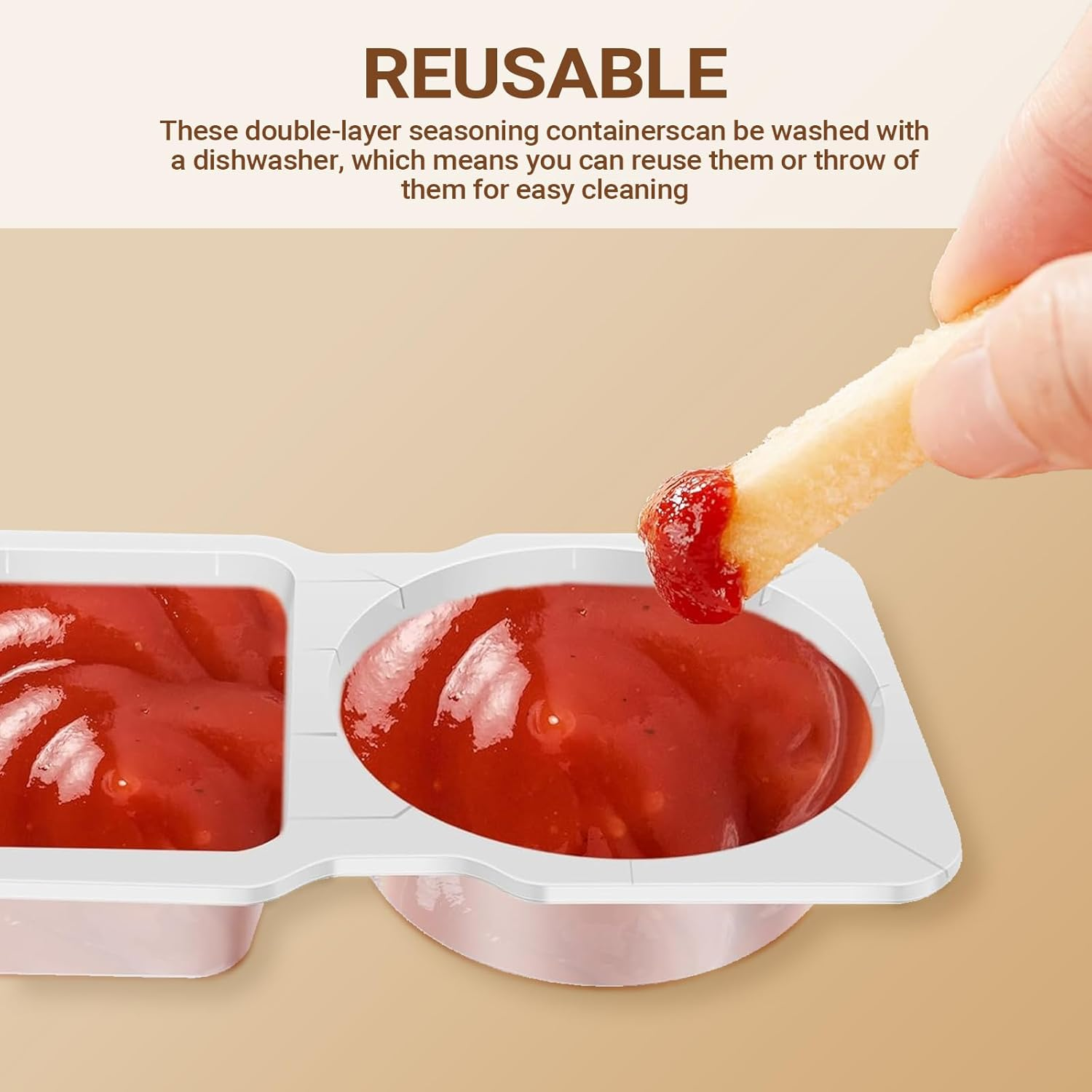 40 Pcs Double Compartment Condiment Containers with Lids, 2 Compartment Snack Containers Portion Cups Reusable Plastic Snack Container for To-Go Sauce, Sampling, Travel Snack