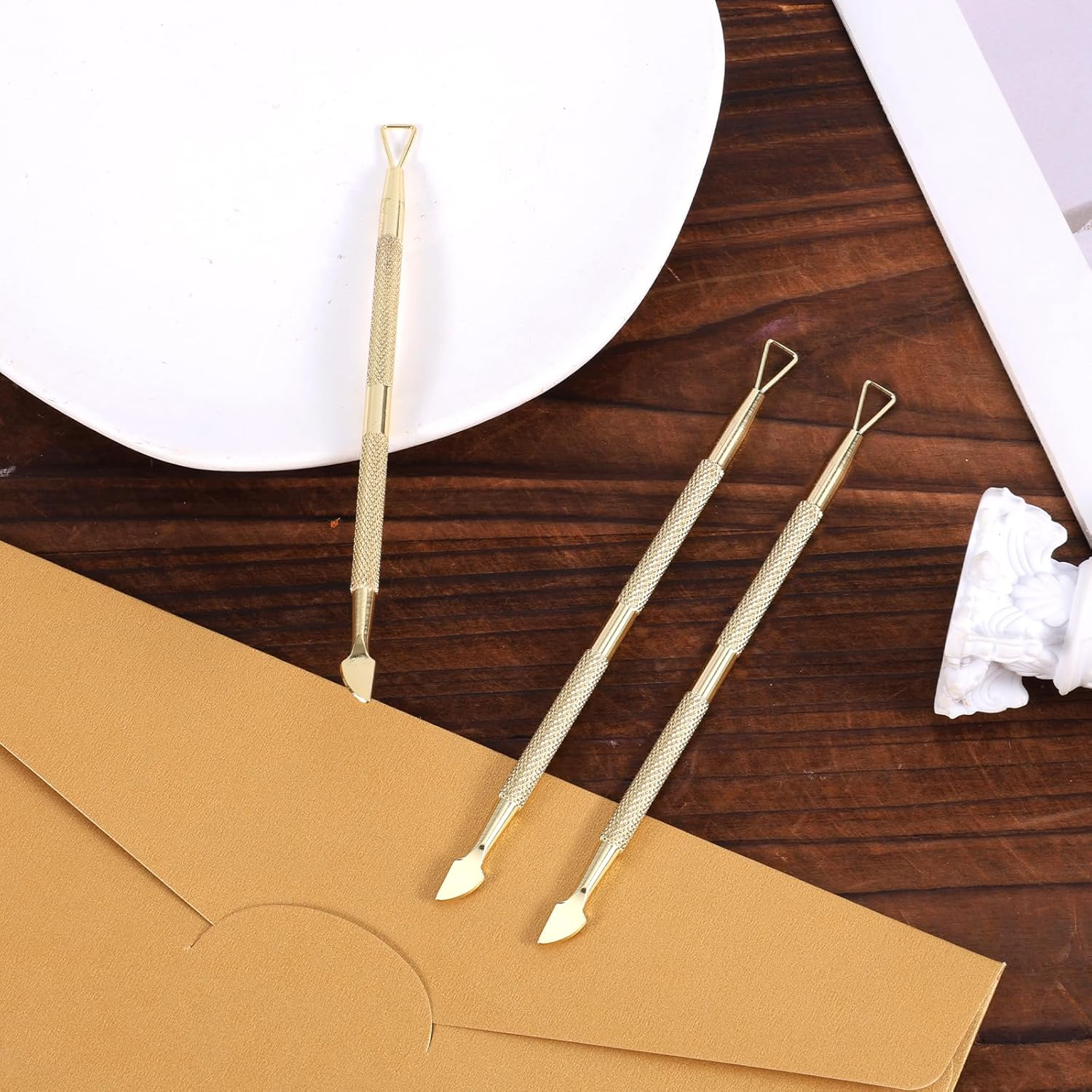 3Pcs Lottery Ticket Scratcher Tool, Metal Scratch off Tool Lotto Scratcher Card Tool Steel Label Scraper Back Scratcher for Flawless Reveals Tickets Lucky Stickers Labels, with Storage Box (Gold) image number 3