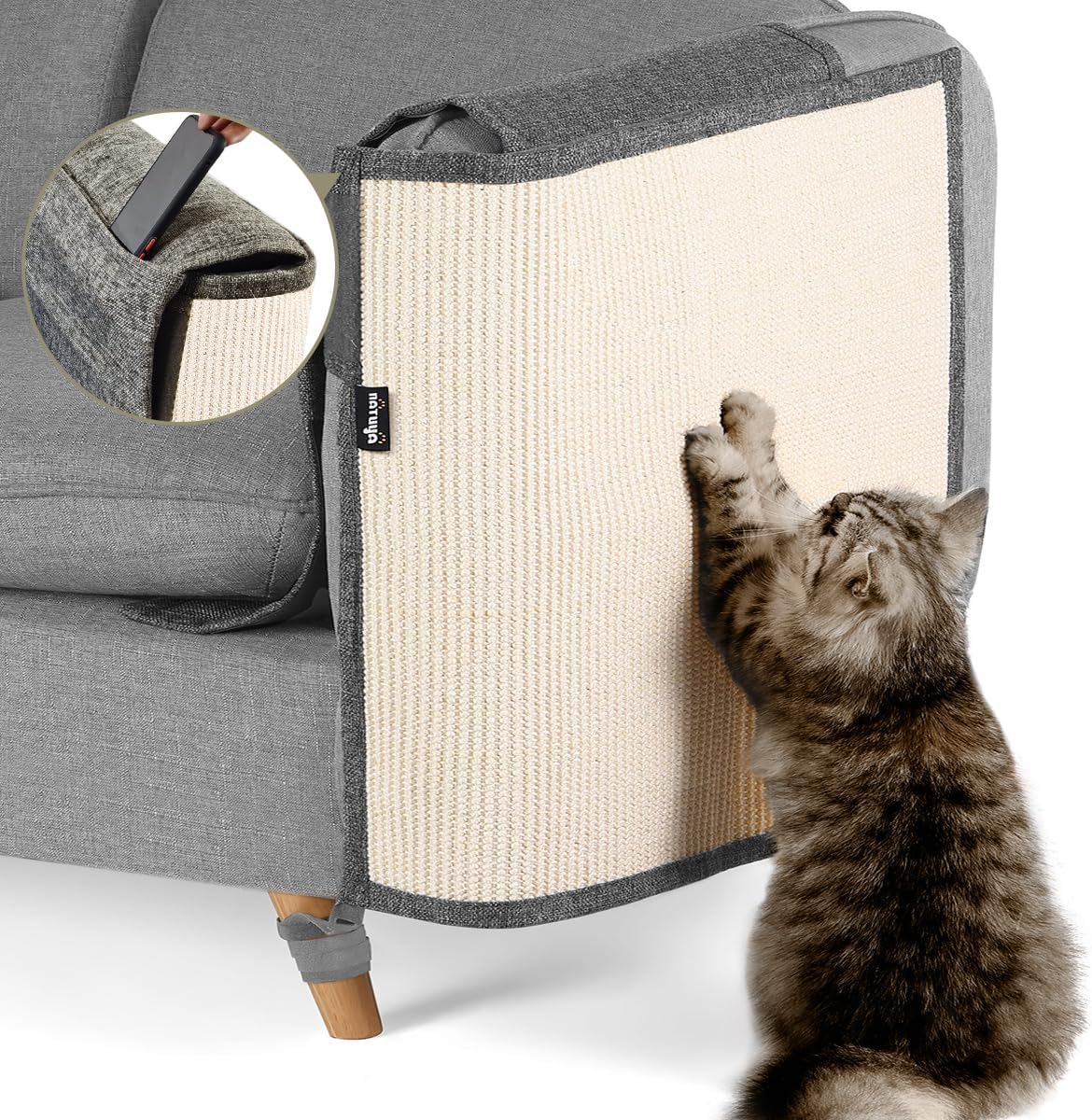 NATUYA Furniture Protectors from Cats-Cat Couch Protector Large Sisal Cat Scratching Mat-Protect Sofa Corner Cushion Chair (Sisal Armrest - Left)