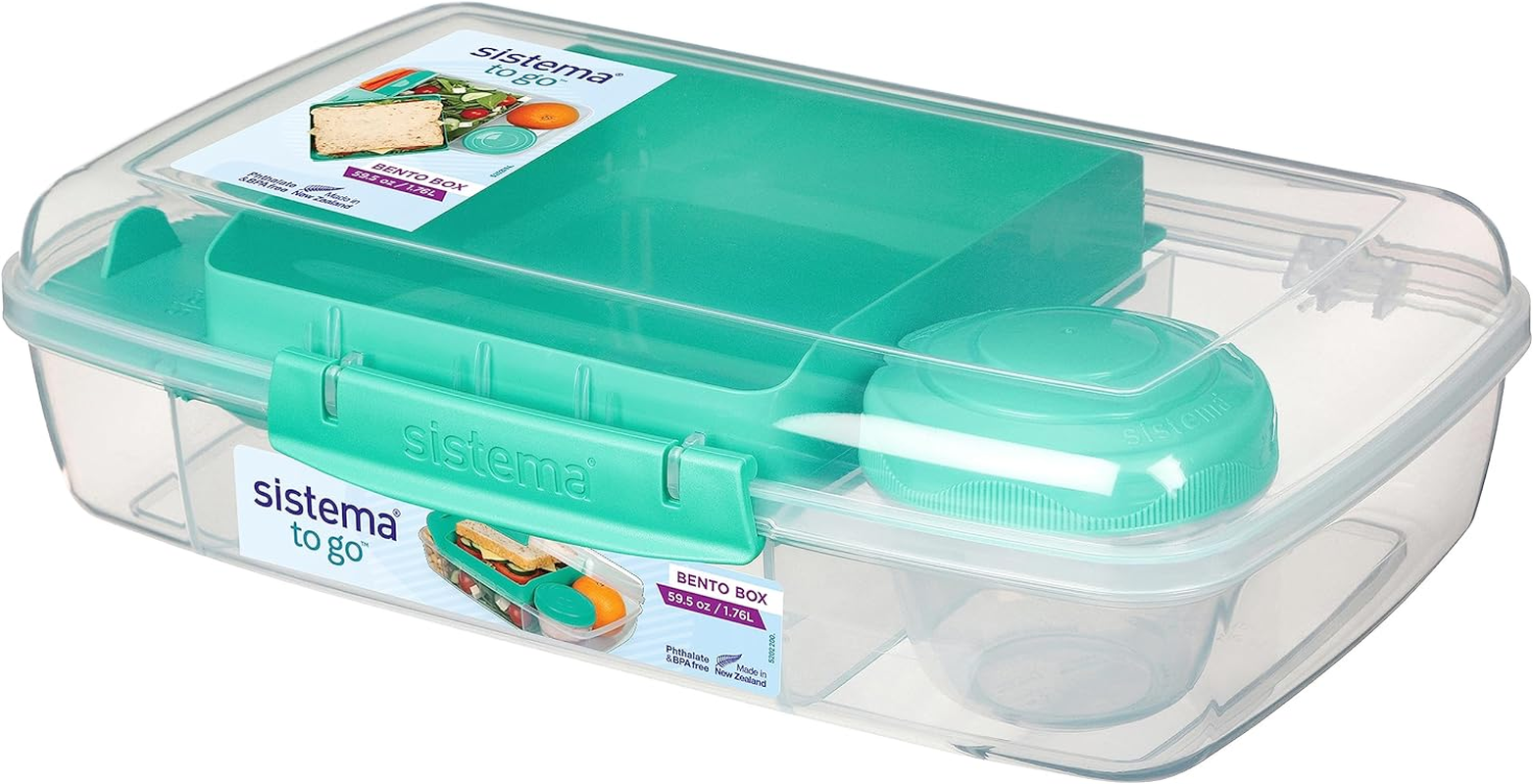 Sistema Bento Box to GO, Long | Lunch Box with Yoghurt/Fruit Pot | 1.76 L | Assorted Colours (Not Selectable) image number 6