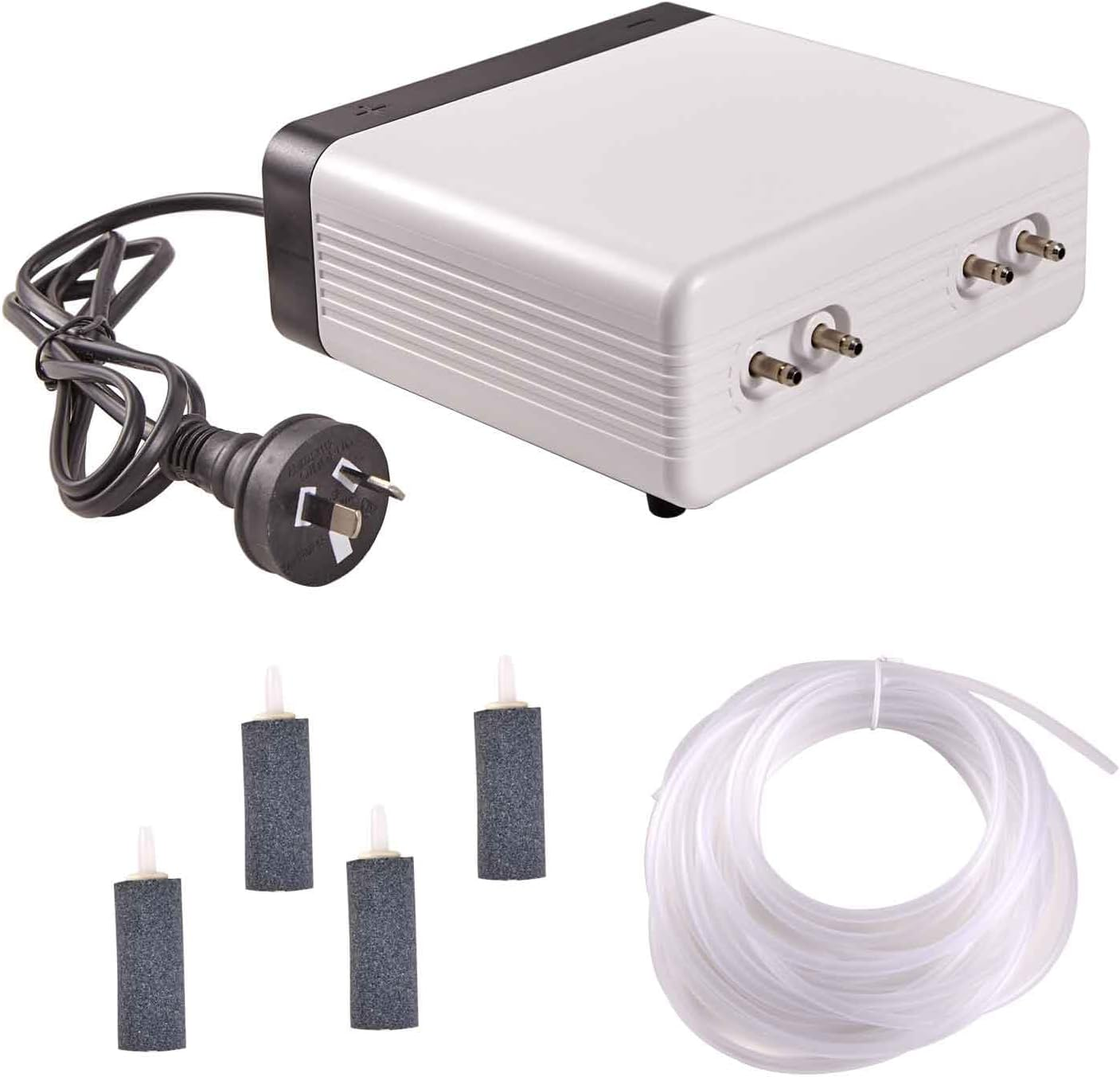 8W Aquarium Fish Tank Air Oxygen Pumps 4 Outlet+Air Hose+Air Stones 220V-240V