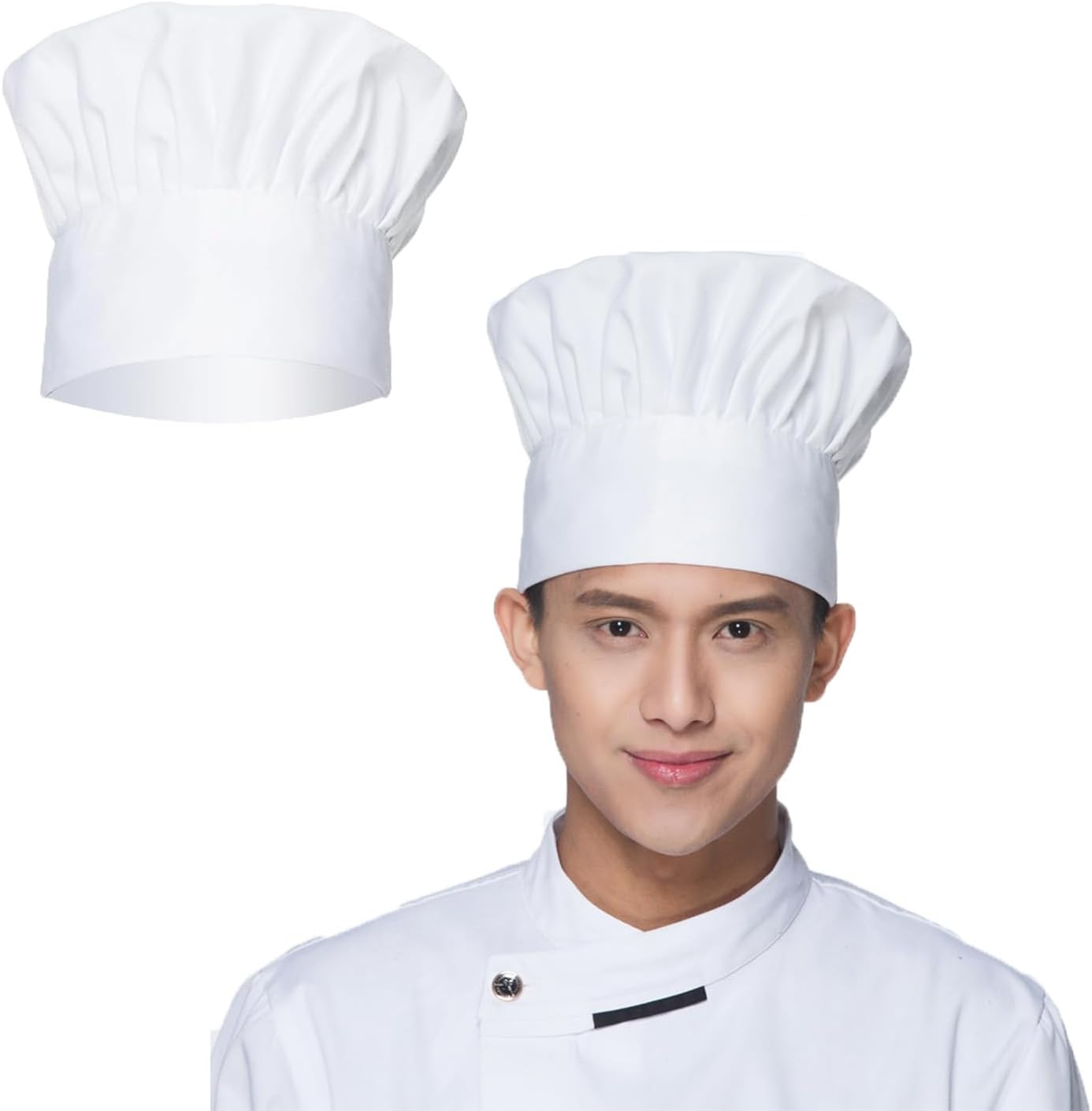 2 Pcs Chef Hat, Adult Elastic Kitchen Cooking Chef Cap, Adjustable DIY Bakery Hats, White Kitchen Catering Baker Caps,Bakers Hat for Cooking, Baking, Pizza Part image number 1