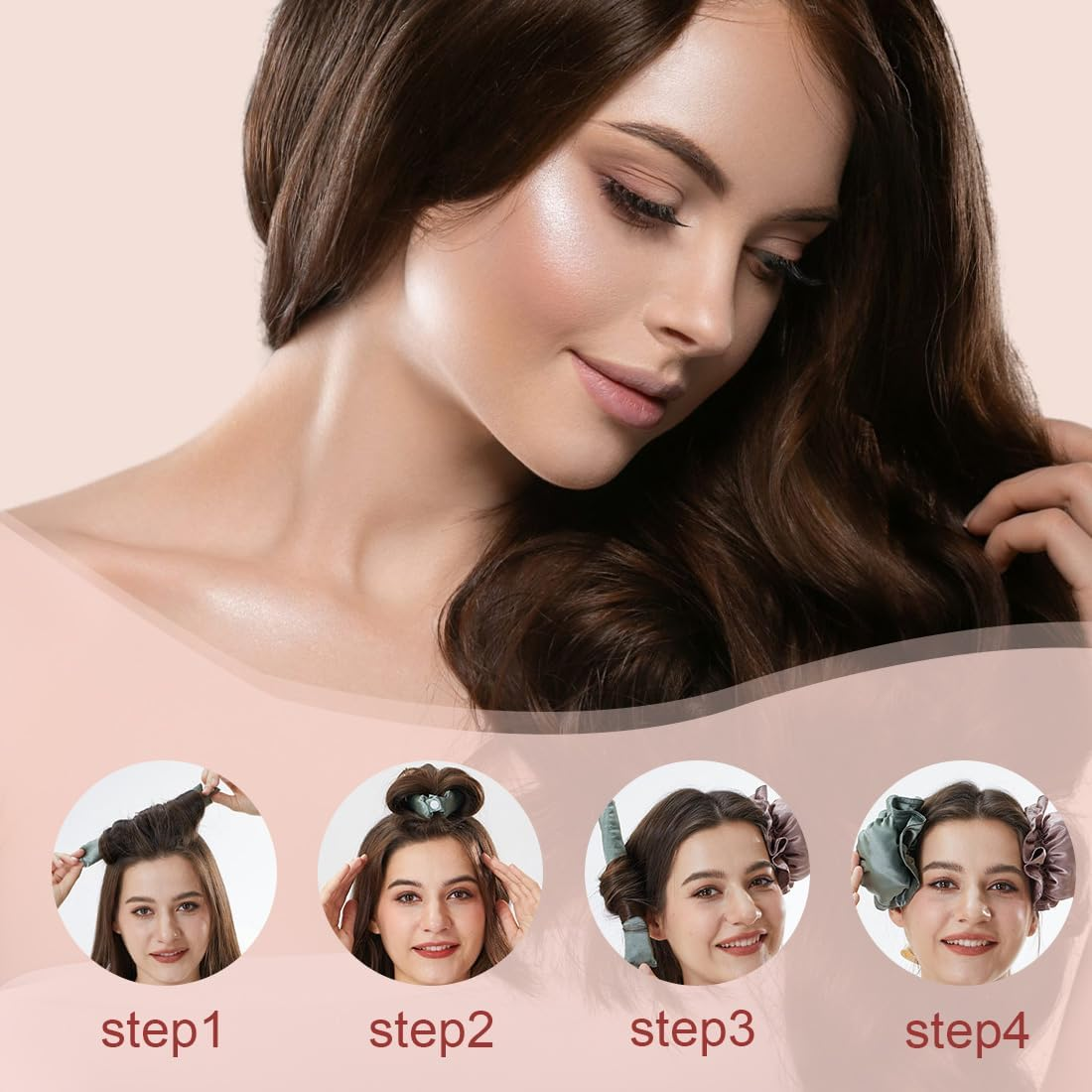 ZEPIQOR Heat Free Curl, 3 Pieces Heatless Curls, Heat Free Curl, Heat Free Curl, Heat Free Curls Hair Roller, Heatless Curls for Alle Haartypen(Pink) image number 2