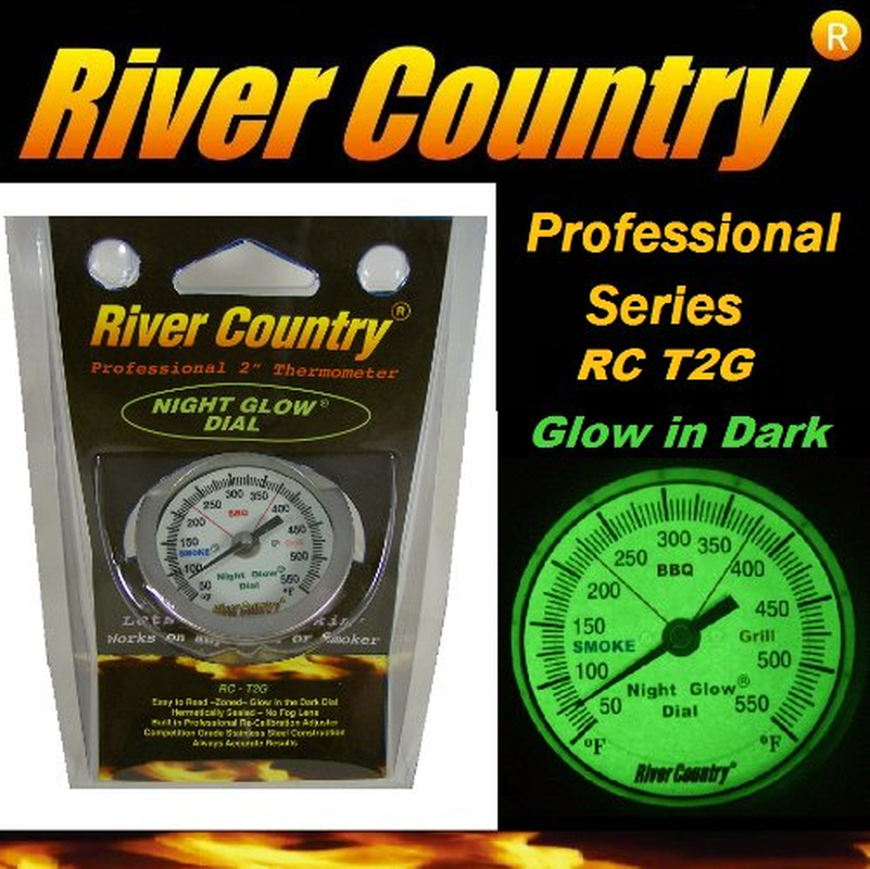 River Country 2" Night Glow' Glow in the Dark Adjustable BBQ Grill, Smoker & Pit Thermometer Temperature Gauge (50-550) image number 3