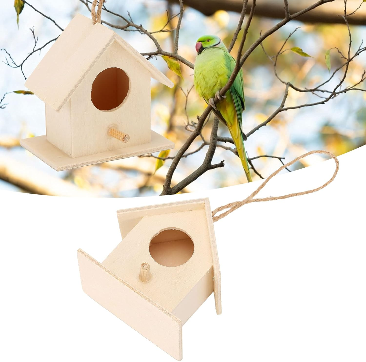 Wood Bird Houses for Outside, 4PCS Wooden Bird House for Finch Bluebird Hanging Birdhouse Garden Country Cottages, Bird Nests Breeding Box Cage for Garden DIY Decor image number 6