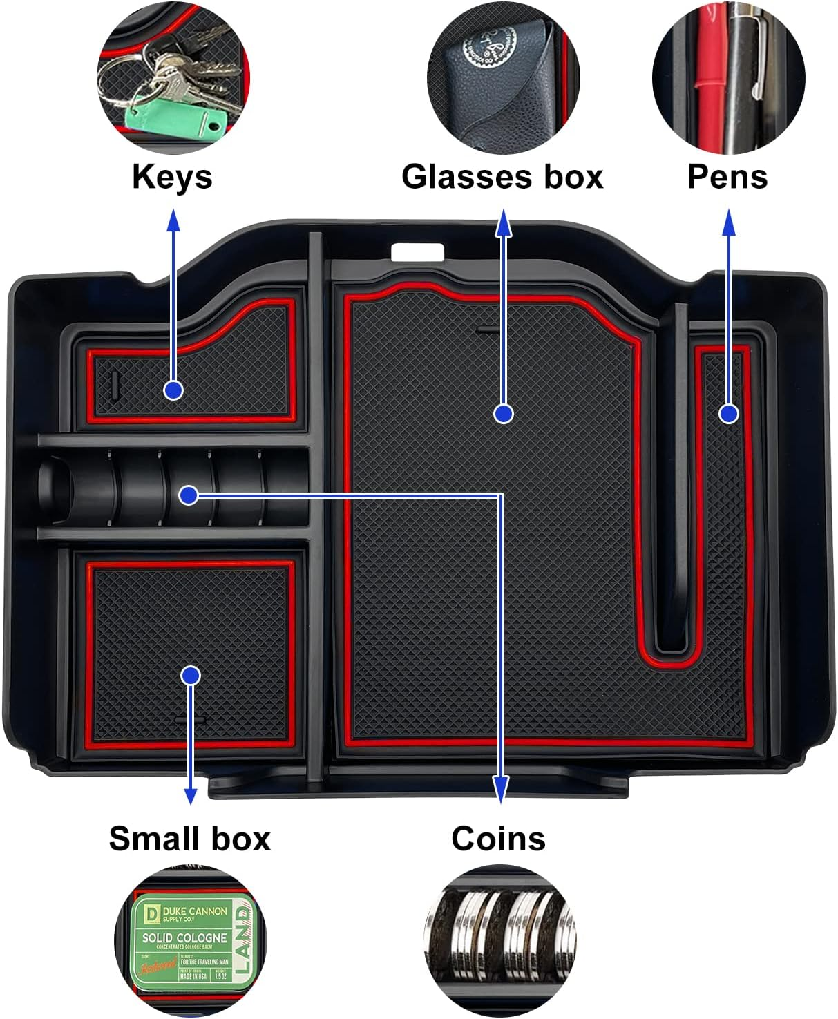 Center Console Organizer Fit for Dodge RAM 1500 2500 3500 2024 2023 2022 2021 2020 2019 Accessories Interior Storage Box Armrest Storage Tray (Red) image number 1