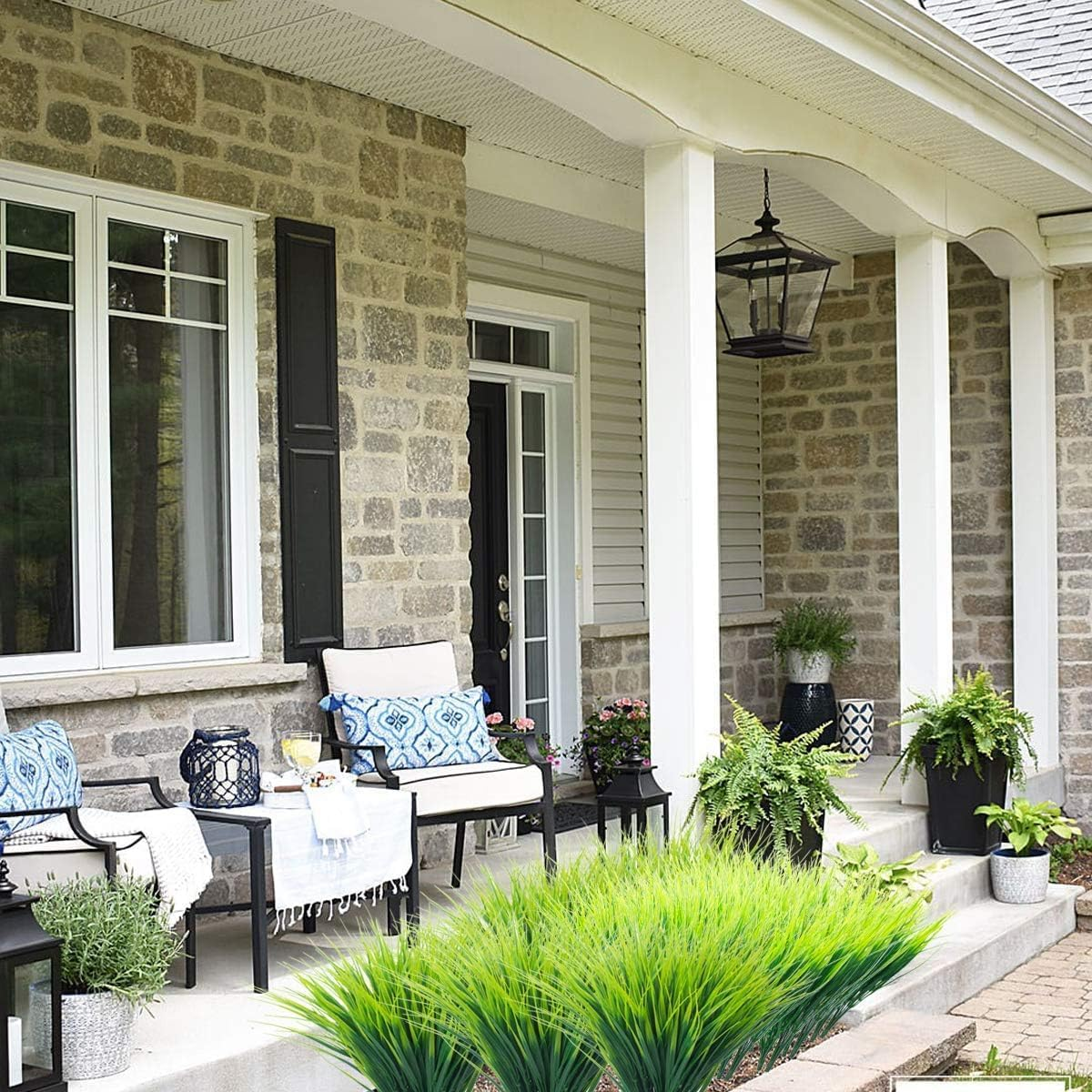 18PCS Outdoor Artificial Grass Faux Plants Spring Summer Decorations, UV Resistant Bulk Realistic Fake Bushes Grass Plastic Greenery Shrubs Front Porch Patio Garden Window Box Home Decor Arrangement image number 4