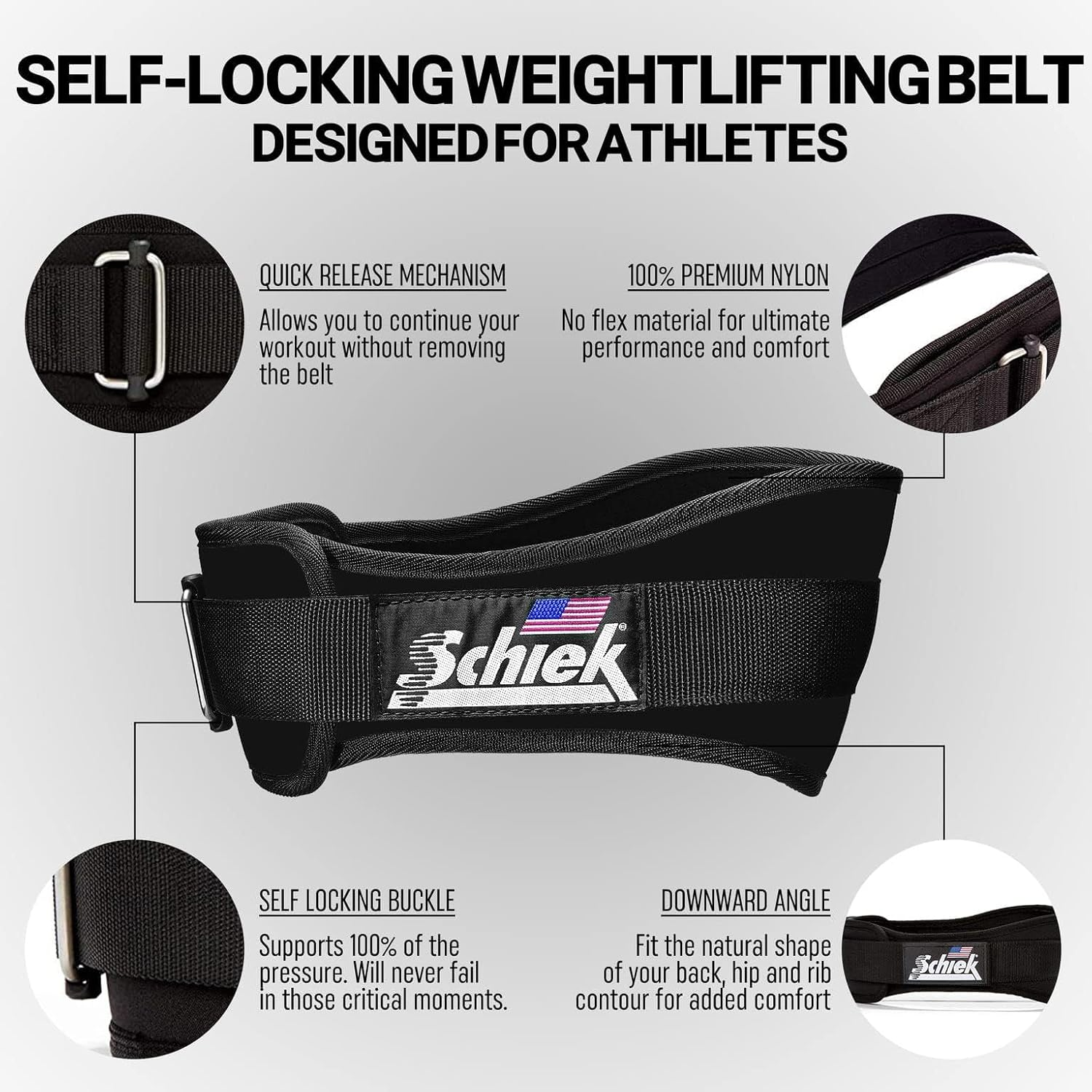 Schiek Sports Model 2004 Nylon 4 3/4" Weight Lifting Belt - Small - Black image number 3