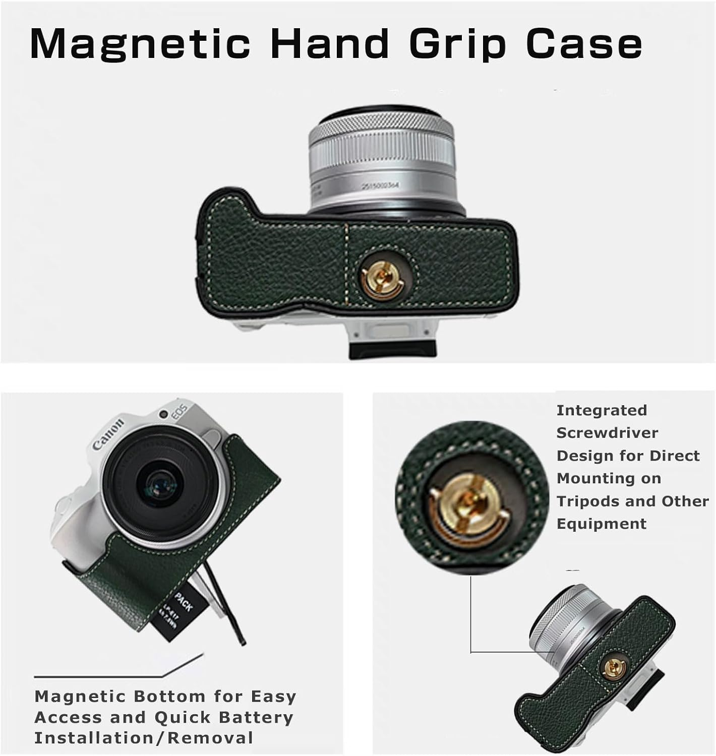 EOS R50 R100 Case, Retro PU Leather Protective Case for Canon EOS R50 R100 DSLR Camera, EOS R50 R100 Camera Case Bag, with Bottom Opening & Shoulder Strap. (Green) - Green image number 2