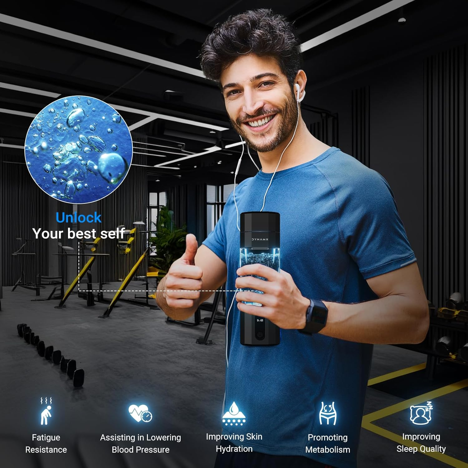 【6000PPB】 DYNAMX Hydrogen Water Bottle, Portable Hydrogen Generator, SPE/PEM Technology Hydrogenated Water Generator, Cutting-Edge Bottle,Black image number 2