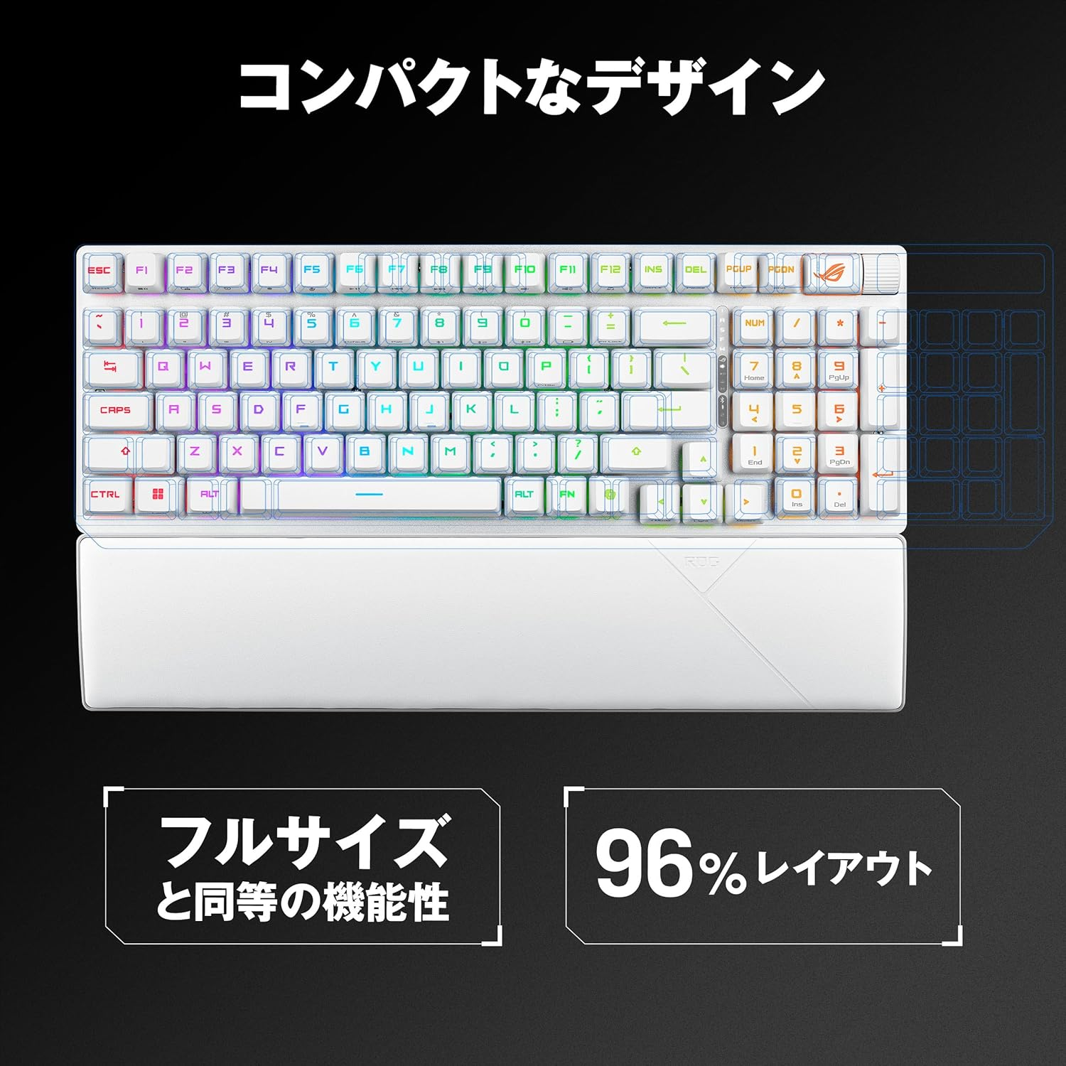 ASUS ROG Strix Scope II 96 RX Wireless Gaming Keyboard White / 96% Layout/Optical Key Switch / 2.4Ghz Wireless/Usb Connectivity/Bluetooth/Multi-Function Control/Quiet Foam / 3 Levels Of image number 3