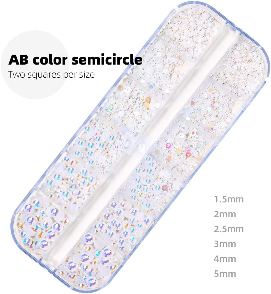 Nail Pearls White Nail Art Pearls Flatback AB Color Nail Pearls for Nail Art DIY Jewelry Pearls for Nails,With Pickup Pen and Tweezer Pearl Nail Gems Nail Art Pearls Mini Decoration Accessories Kit image number 6