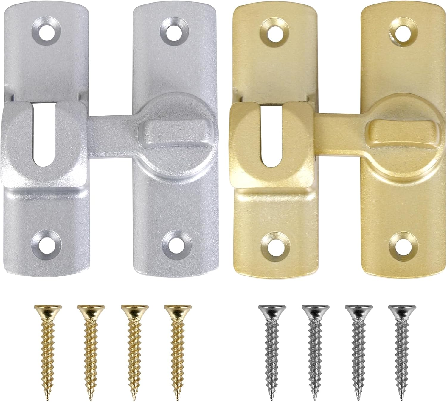 2 Pcs Silvery Barn Door Latches & Gold Gate Latches, Heavy Duty 90/180&deg; Adjustable Flip Gate Latches Hardware, Zinc Alloy Right Angle Lock for Sliding Doors, Cabinets, Bathrooms & Fences image number 6
