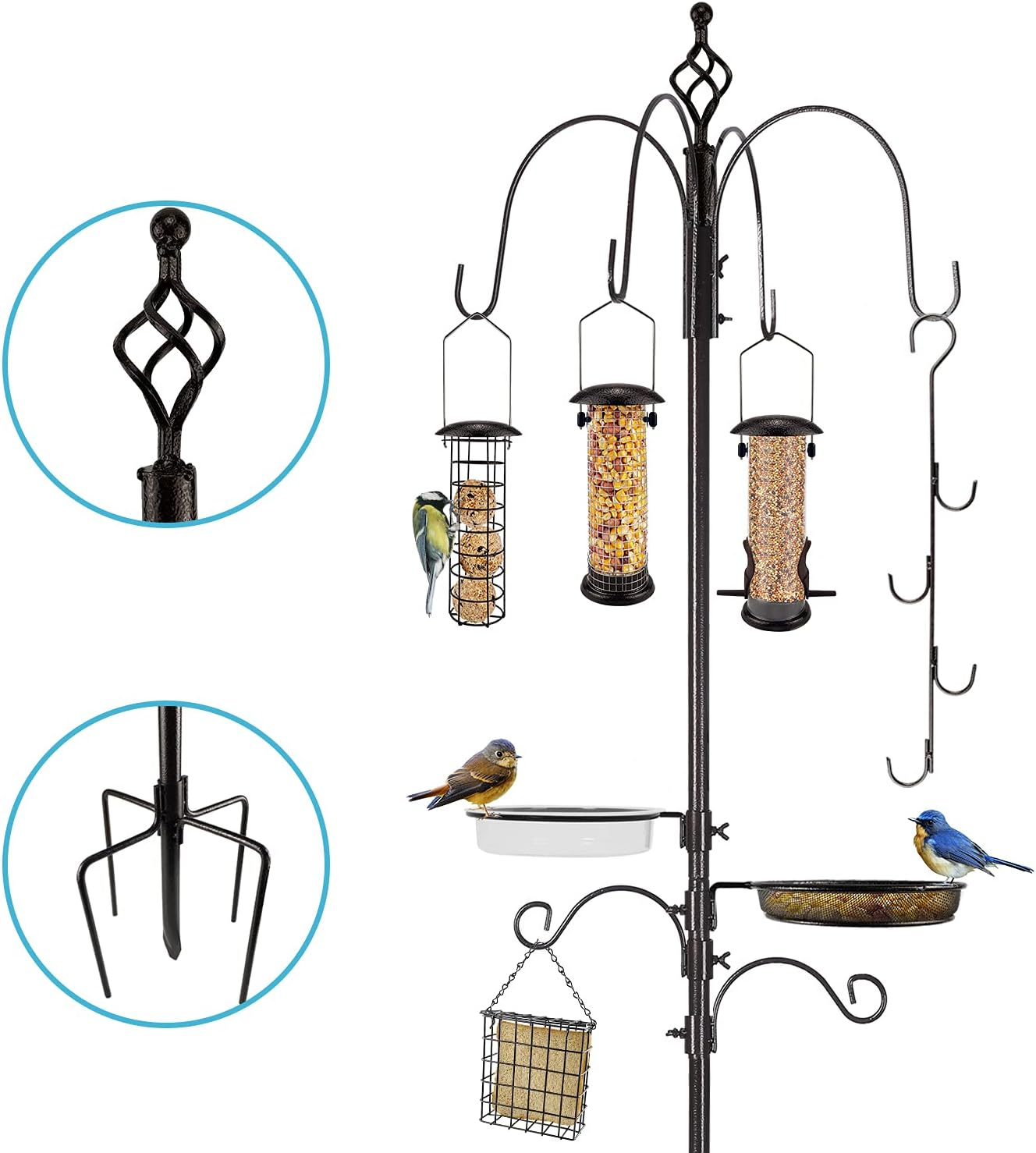 Urban Deco Wild Bird Feeding Station Kit Heavy Duty Bird Feeder Pole Hanging Kit Hanger Multi Feeder Hanging with Metal Suet Feeder Bird Bath for Attracting Wild Birds image number 5