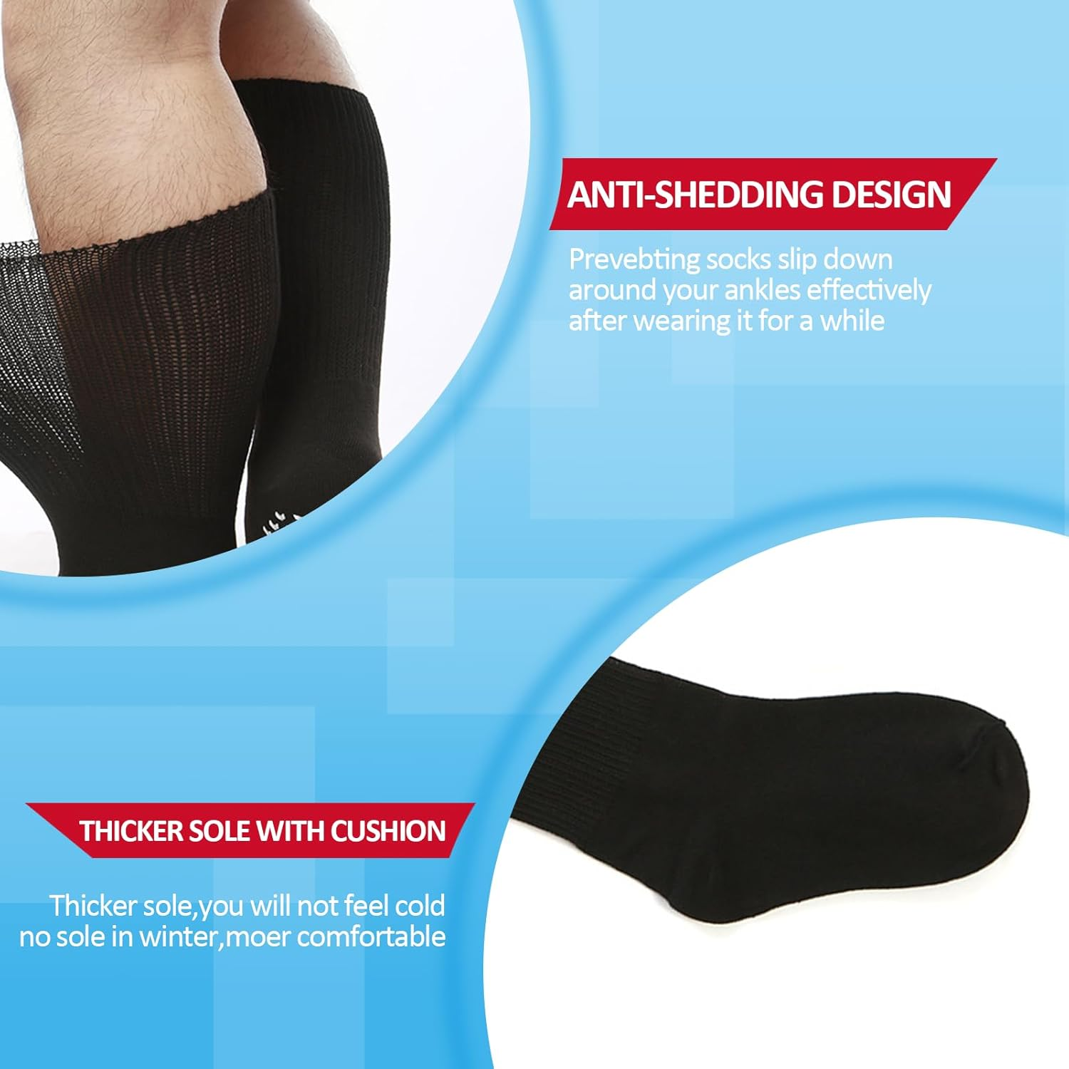 Non Slip Socks for Diabetic Foot, Extra Wide Socks for Lymphedema, over the Calf Neuropathy Socks, 2 Pairs Soft Fabric, Knee High, Loose Fit for Swollen Feet, Weidllys