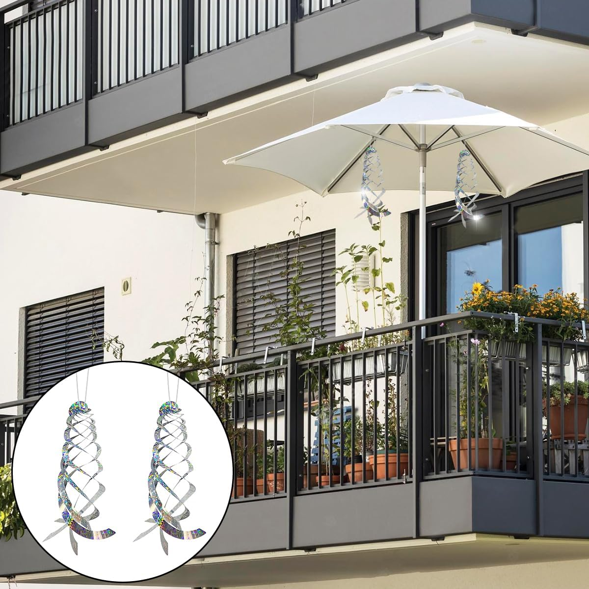 Bird Repellent Spiral Reflectors, 2 PCS Hanging Reflective Bird Deterrent Devices for Scare Pigeons and Other Small Birds (40Cm) image number 3