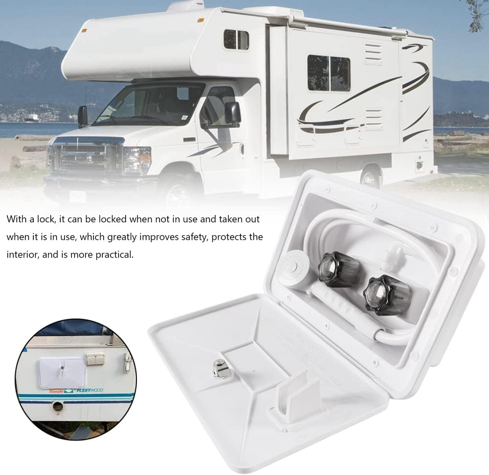 Areyourshop Rv Exterior Shower Box Kit Rv Outdoor Shower Box Kit with Lock Outdoor Hot and Cold Shower Outdoor Shower Adjustment Water Temperature Portable Use for Rv Camper Trailer Plastic White