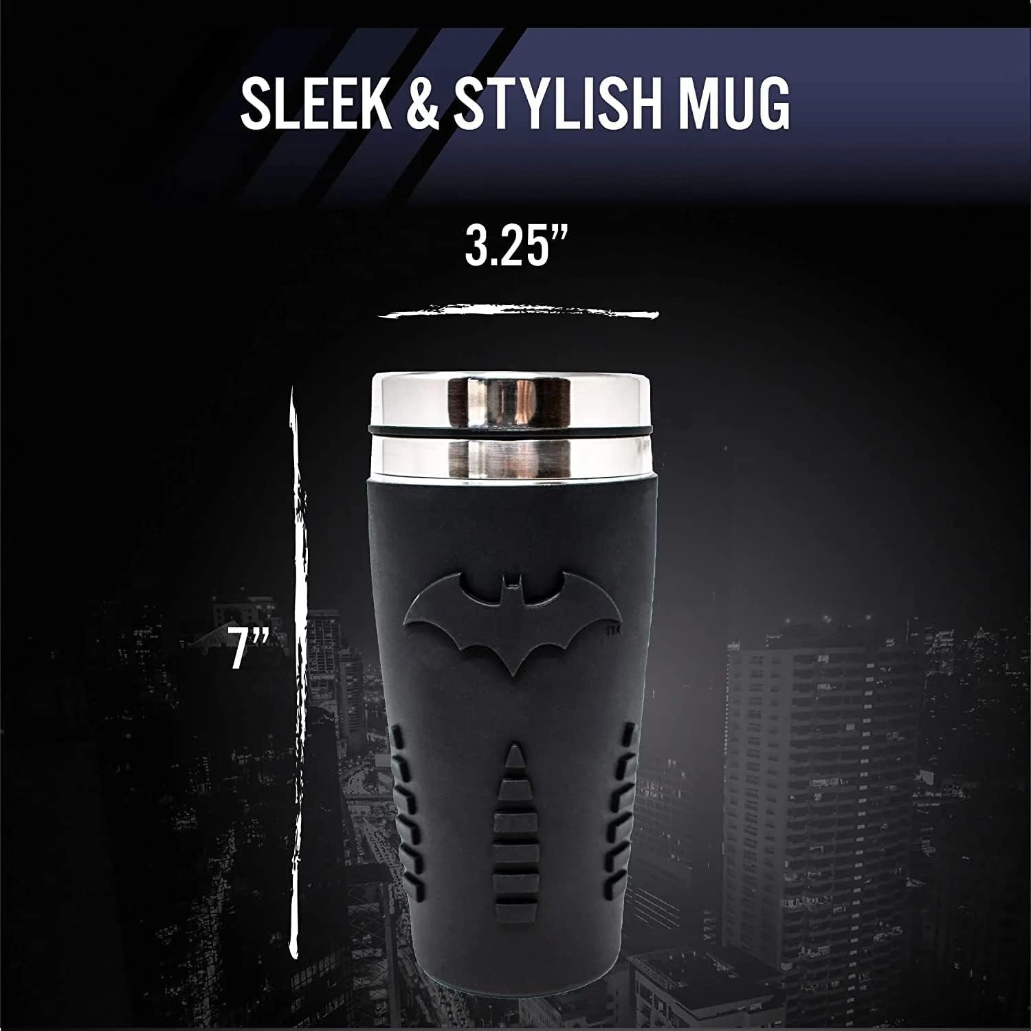 Paladone PP4380BM Batman Travel Mug | Reuseable Commuter Cup Coffee & Tea Flask | Easy Clean | Double Walled Insulation | 450ML Capacity | Spill Proof, Black, 9 X 9 X 18 Cm image number 4