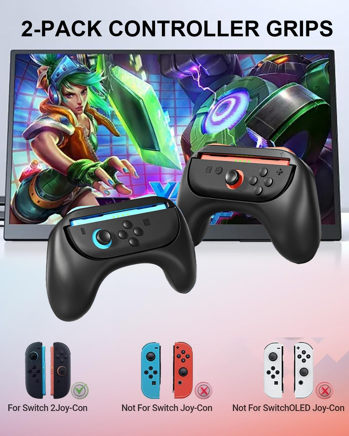 T Tersely Grips for Nintendo Switch 2 Joycon Controller 2 Pack - Game Accessories Joy-Con Handheld Joystick Remote Control Holder Joy Con Kit - Blue&Orange image number 3