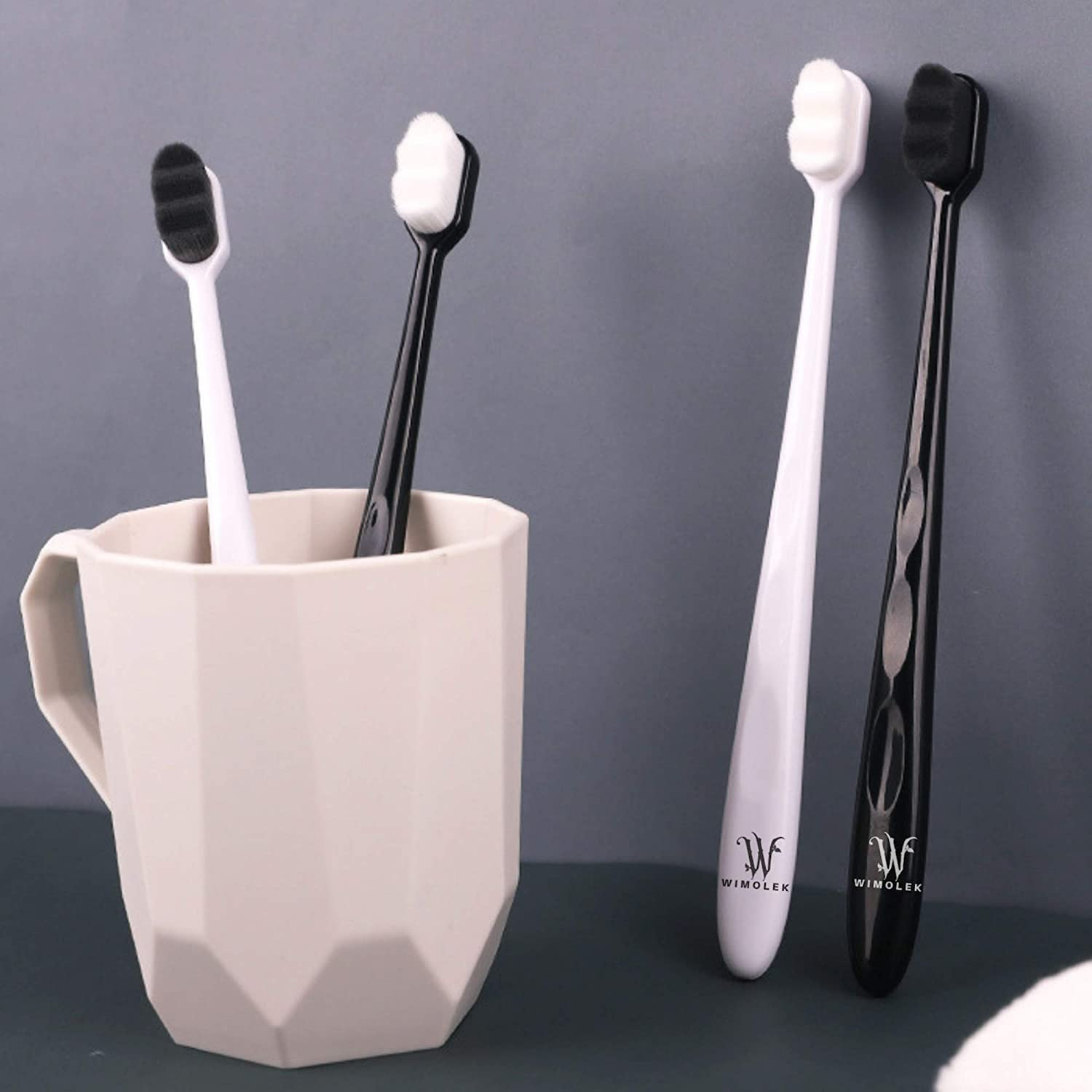 Extra Soft Toothbrush for Sensitive Gums and Teeth. Micro Nano Toothbrushes with 20,000 Ultra Soft Bamboo Charcoal Bristles. Excellent Cleaning Effect (2 Pack) (Black Wave Bristle) image number 6