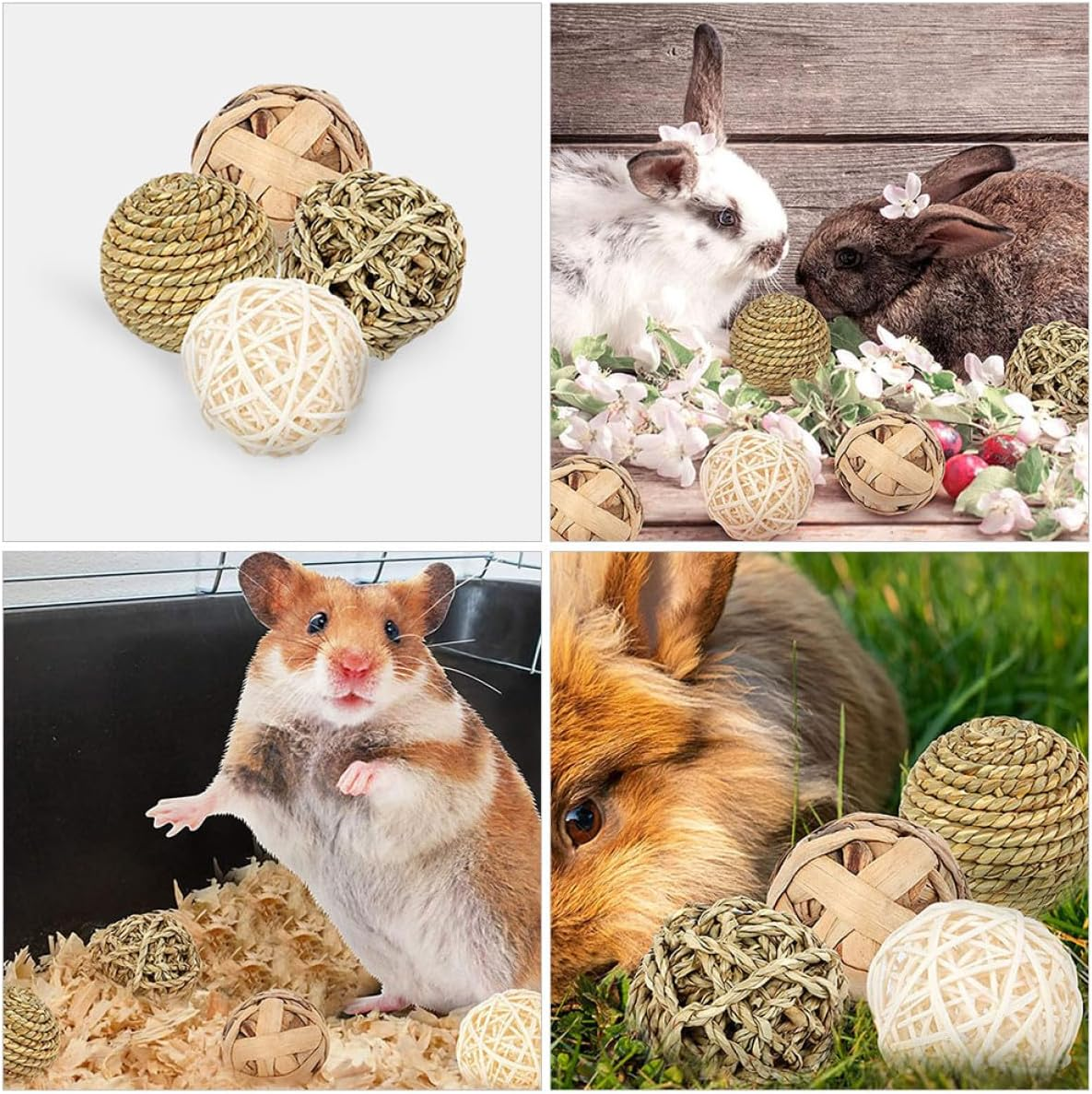 BATHVEVE 8Pcs Natural Woven Hamster Chew for Dental Health Small Pet Treats for Rabbits Guinea Pigs Rats Parrots Squirrels Agility Enhancing Play Balls image number 6