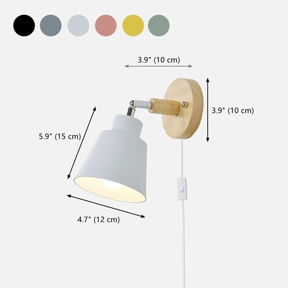 YPDTSNGV Scandinavian Log Creative Bedroom Bedside Wall Sconce Wall Light with Plug in Cord, Nordic Style Plug-In Wall Light Strip and Switch, Metal 1 Head Macaron White Wall Mounted Lamp(White) image number 3