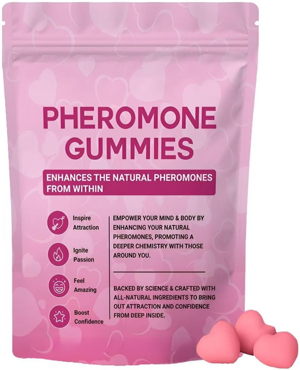 Women,Enhance Charm,Supports Balance,Confidence & Social Vibe,Vegan,Strawberry Flavor Pheromone Gummies