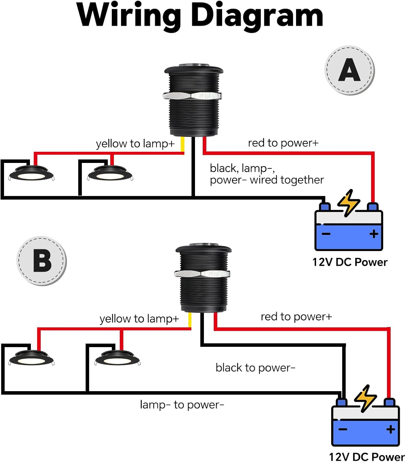 Obeaming 12V Dimmer Campervan Boat Light High-Side PWM Dimming Switch, 22Mm Mounting Hole with Blue Backlight for LED Strip Light 12V LED Halogen Incandescent, All-Aluminum Shell 6A (Black) image number 4