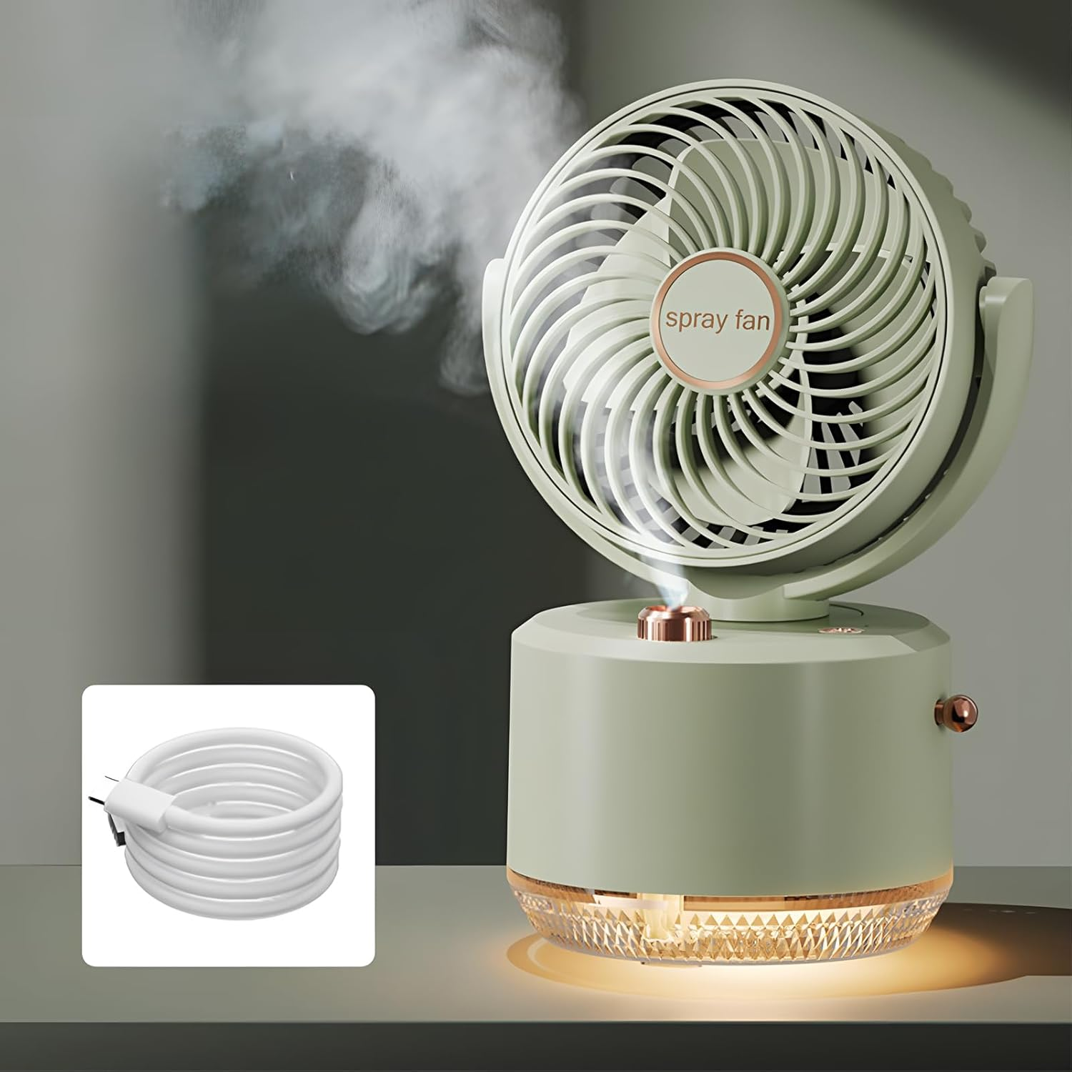 Desk Fan with Spray Portable Rechargeable Small Fans for Bedroom,Usb Oscillating Cooling Table Fan Long Time Work,Personal Electric Cold Air Portable Fan for Desk (Beige)