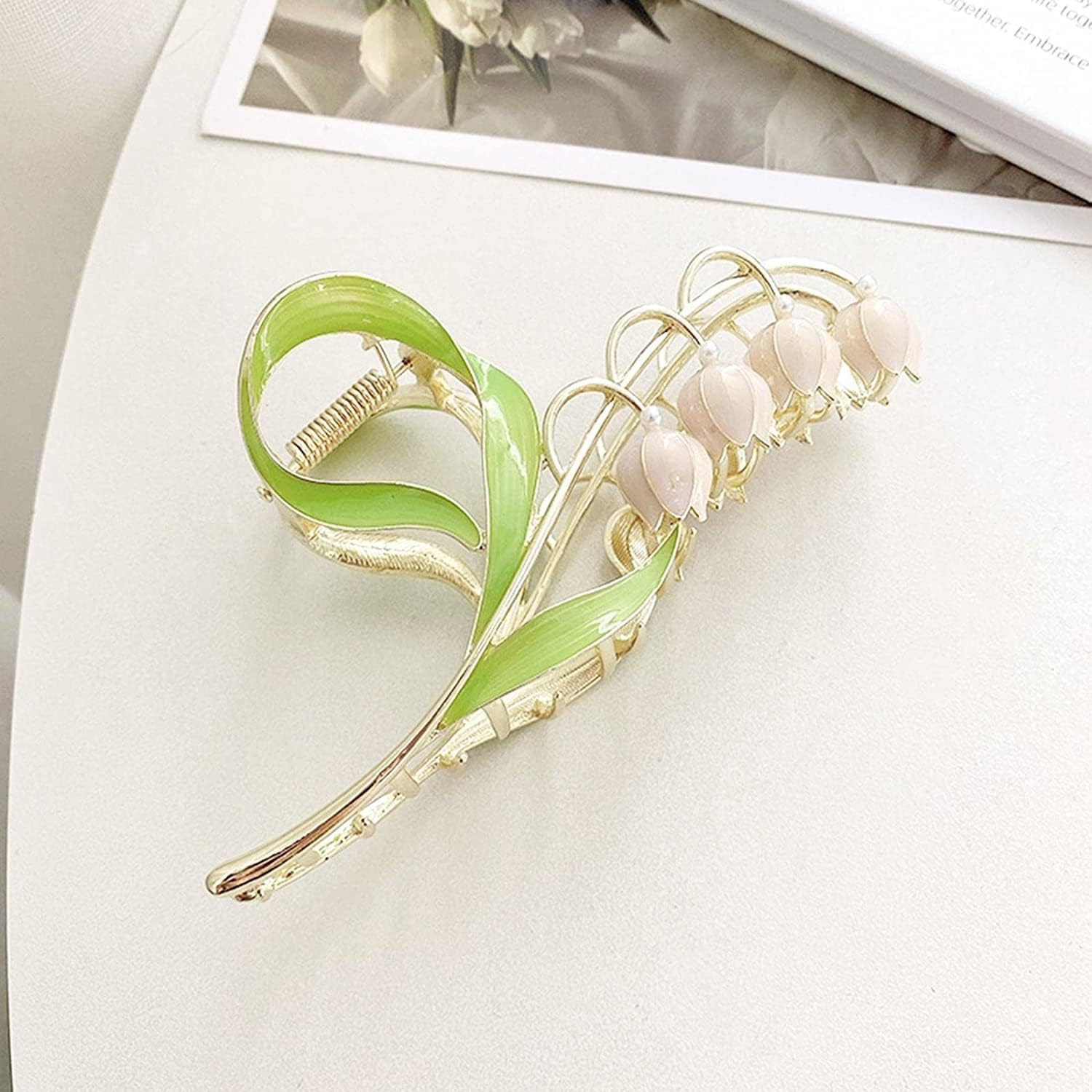 Pink Lily of the Valley Flower Hair Clips, Large Metal Claw Clip,Orchid Clamps,Lily Jaw Clamp Styling Accessories for Thick Thin,Clips and Barrettes image number 4