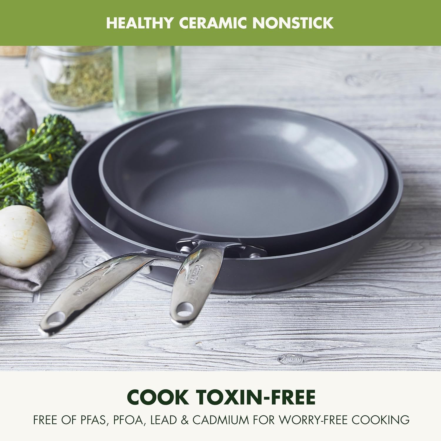Greenpan Valencia Pro Hard Anodized Healthy Ceramic Nonstick 20 Cm and 26 Cm Frying Pan Skillet Set, Pfas-Free, Induction, Dishwasher Safe, Oven Safe, Gray image number 4