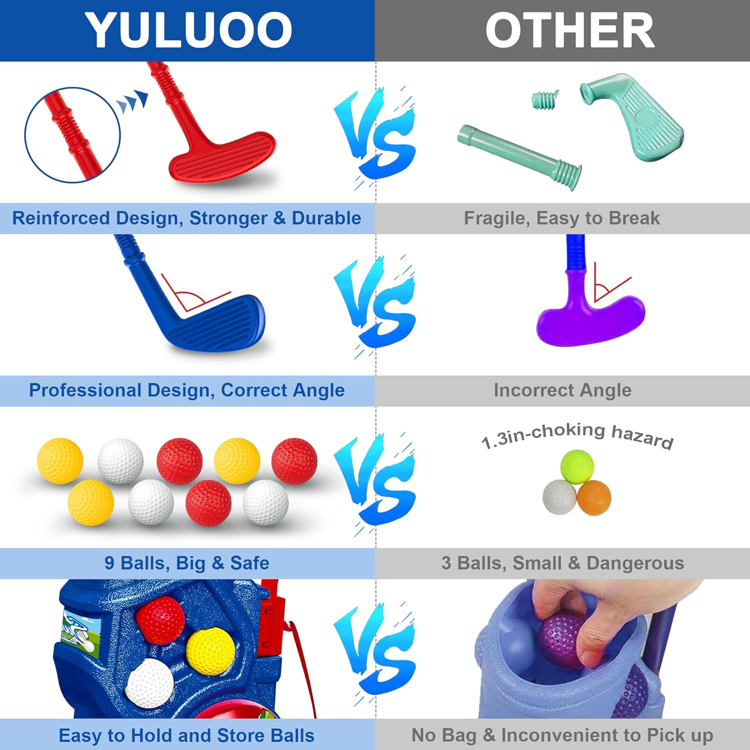 Kids Golf Clubs Set, Golf Play Equipment Set Toys, Indoor Sport & Outdoor Toy with 4 Clubs, 9 Balls, 2 Practice Holes, Shoulder Strap, Birthday Christmas Toys for 3 4 5 6 Year Old Boys Girls