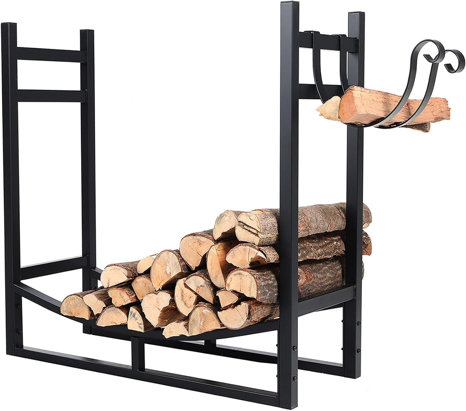 Heavy Duty Firewood Racks Indoor/Outdoor Log Rack with Kindling Holder, 30 Inches Tall, Black