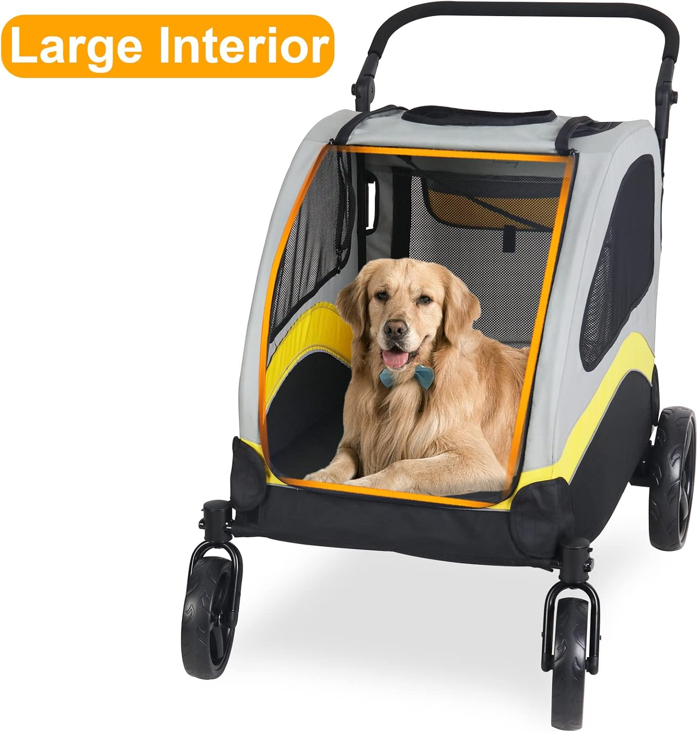 4 Wheels Pet Stroller Breathable Large Dog Pushchair Cat and Dog Trolley with 78Cm Entry Door Load up to 42Kg image number 3