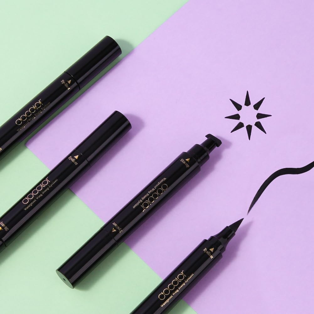 Docolor Eyeliner Stamp Double-Sided Liquid Winged Eye Liner Pen Waterproof Smudgeproof Long Lasting Wing Original Eyeliner Pen(1Pc,Black) image number 5
