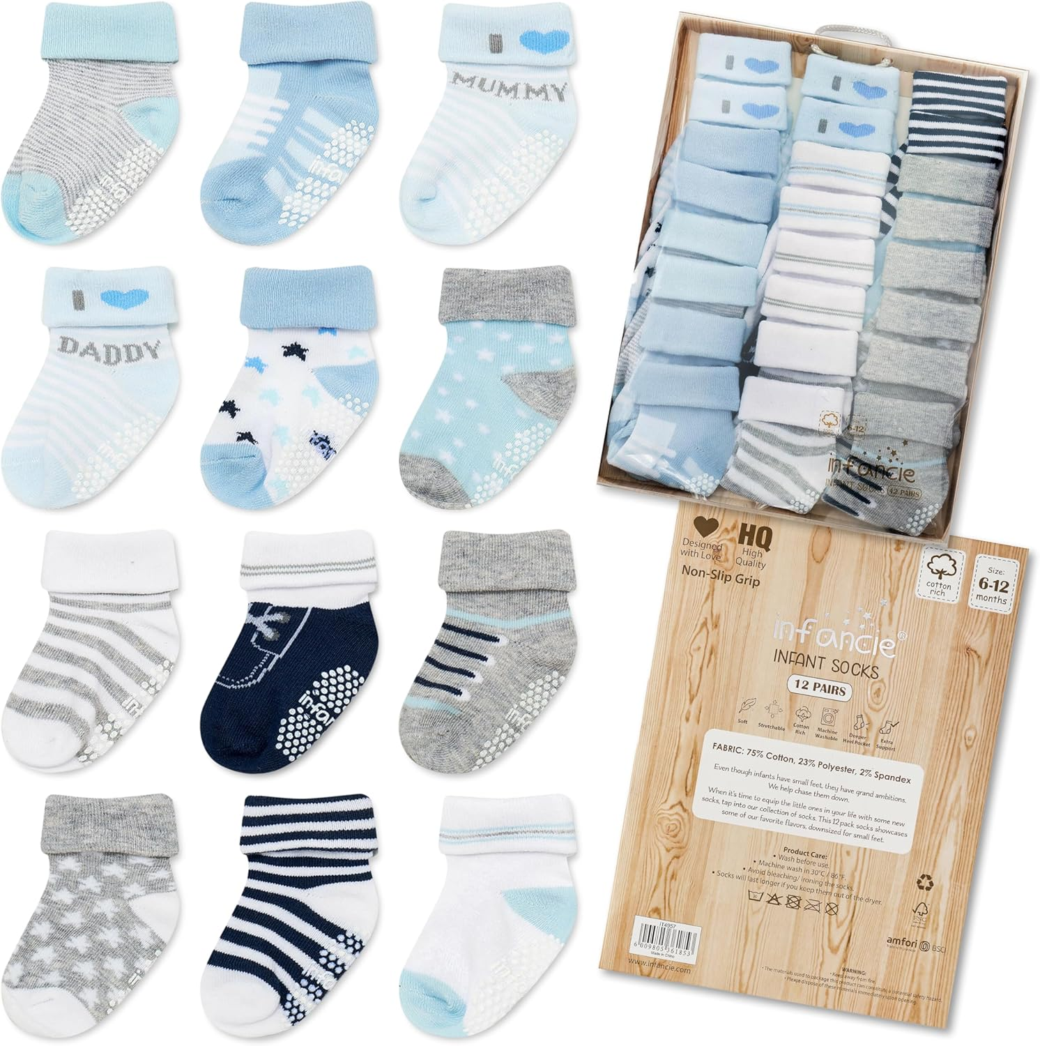 Baby Socks With/Gripper | Safe Walking Non-Slip Sole | Stay-In-Place Ribbed Cuffs Unisex