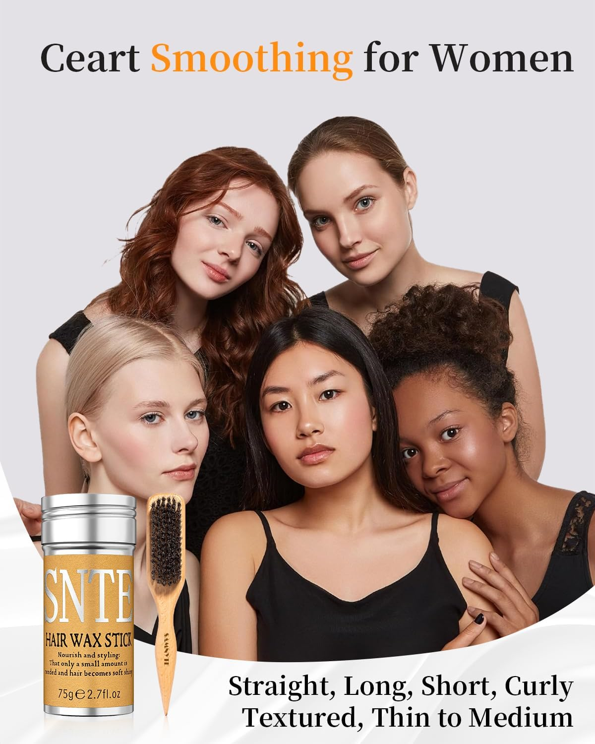 100% Boar Bristle Hair Brush & Hair Wax Stick Set, Soft Bristle Hair Brush for Fine to Medium Hair of Women & Men, Slick Back Hair Brush for Balance Hair Oil, Wax Sticks for Hair Smooth Frizz image number 3