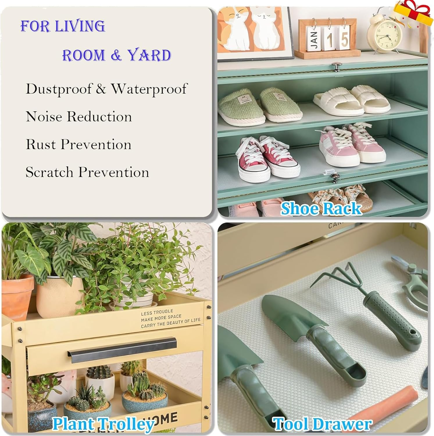 Shelf Liner Cabinet Liner, Non-Adhesive Drawer Liner, Washable 12Inchx 5M Waterproof Durable Non-Slip Shelf Liner for Kitchen, Drawers, Refrigerator (Clear/Flower) image number 6