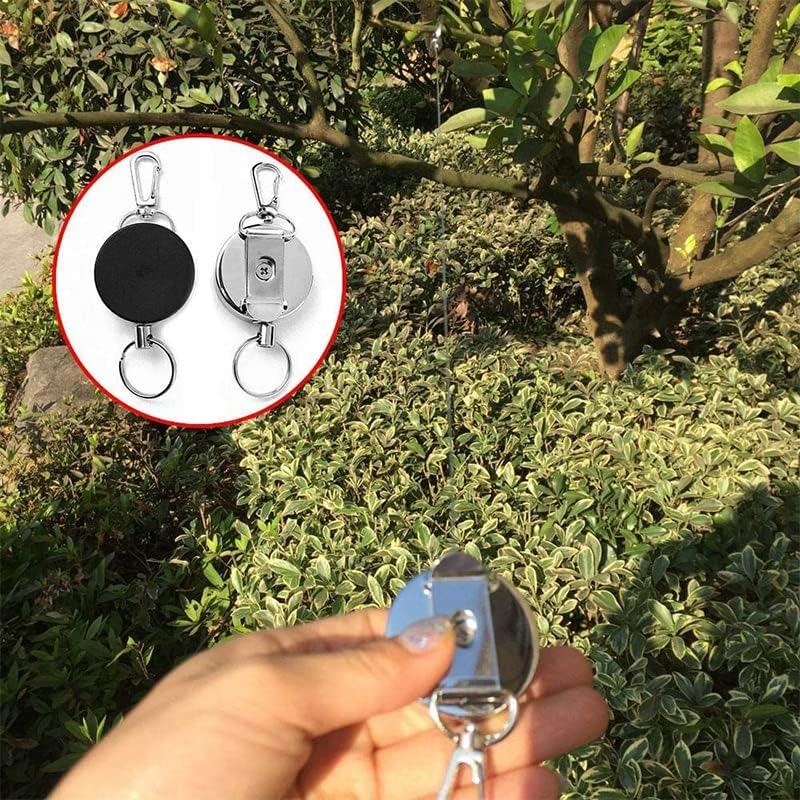 AIMALL 2-Pack Recoil Key Ring Retractable Chain, 18-Inch Heavy-Duty Metal Belt Clip Extendable Keyring with ID Pull Holder Reel, Black & Silver image number 3