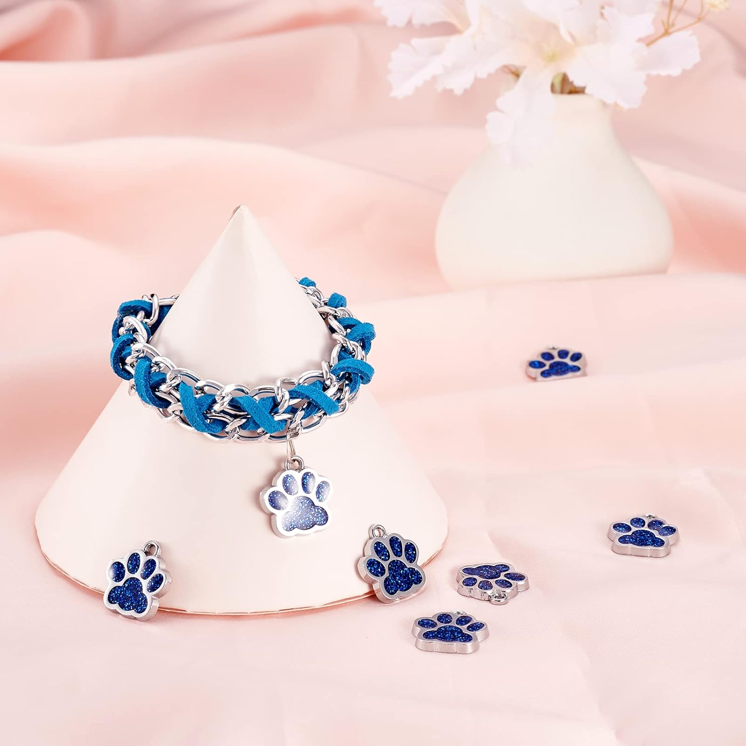 Crafans Animal Cat Dog Paw Charms with Glitter Powder, Alloy Enamel Puppy Footprint Charms Paw Prints Pendants for Jewelry Making, Metal, No Gemstone image number 3