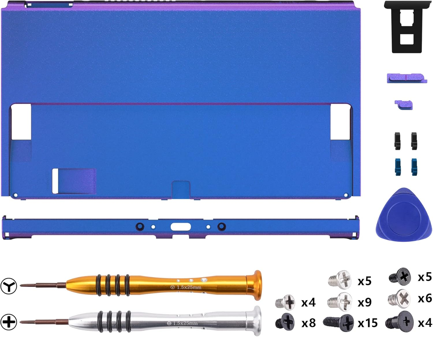 Extremerate Chameleon Purple Blue Soft Touch Console Back Plate DIY Replacement Housing Shell Case for Nintendo Switch OLED Console &ndash; Joycon Shell & Kickstand NOT Included - Vampire Red image number 3