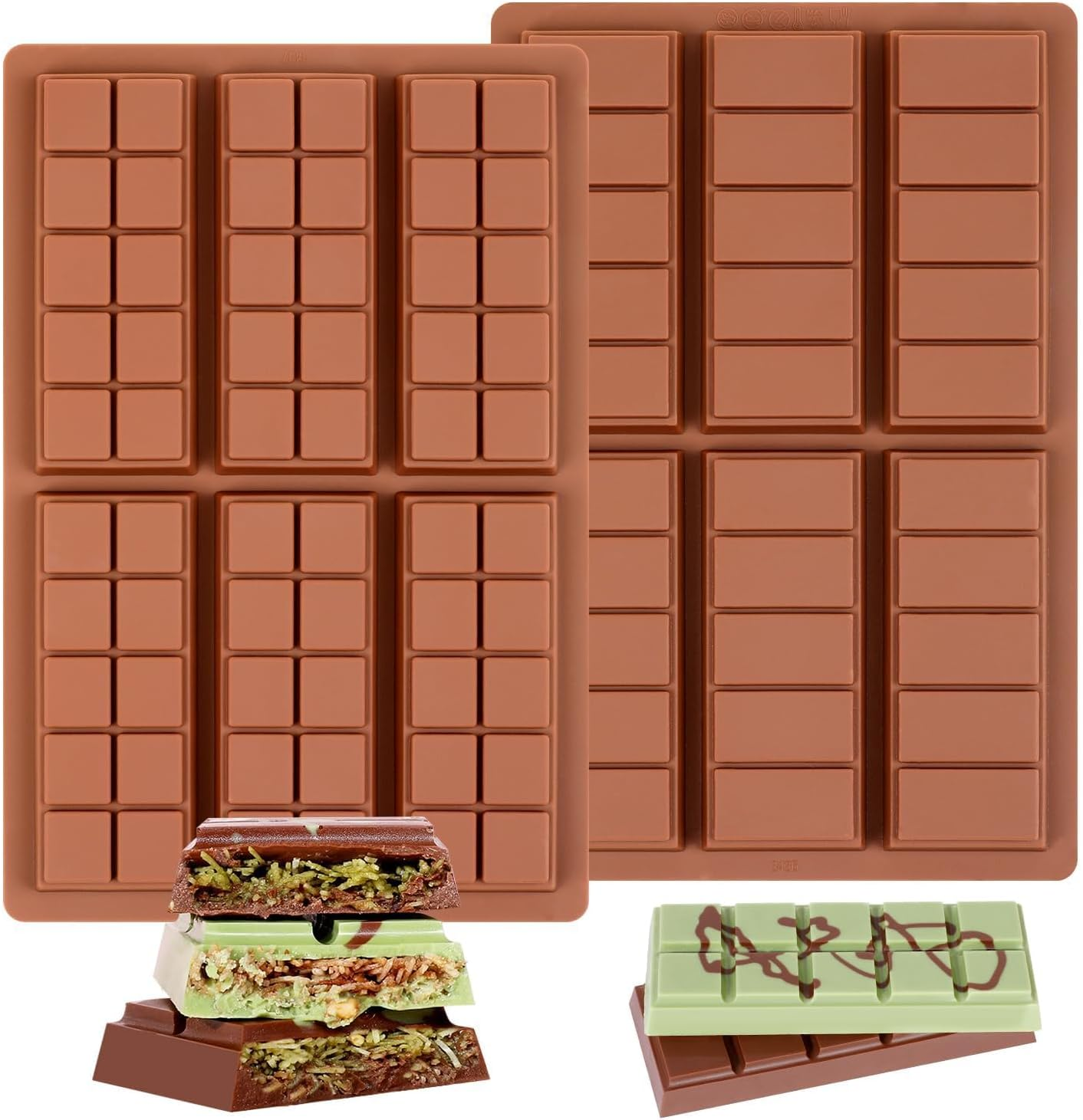 Fimary Chocolate Molds - Non-Stick Chocolate Candy Molds, Food Grade Silicone Chocolate Bar Mold for Baking, Candy, Chocolate Snacks, Easily Make Delicious Chocolate - 2 Pack