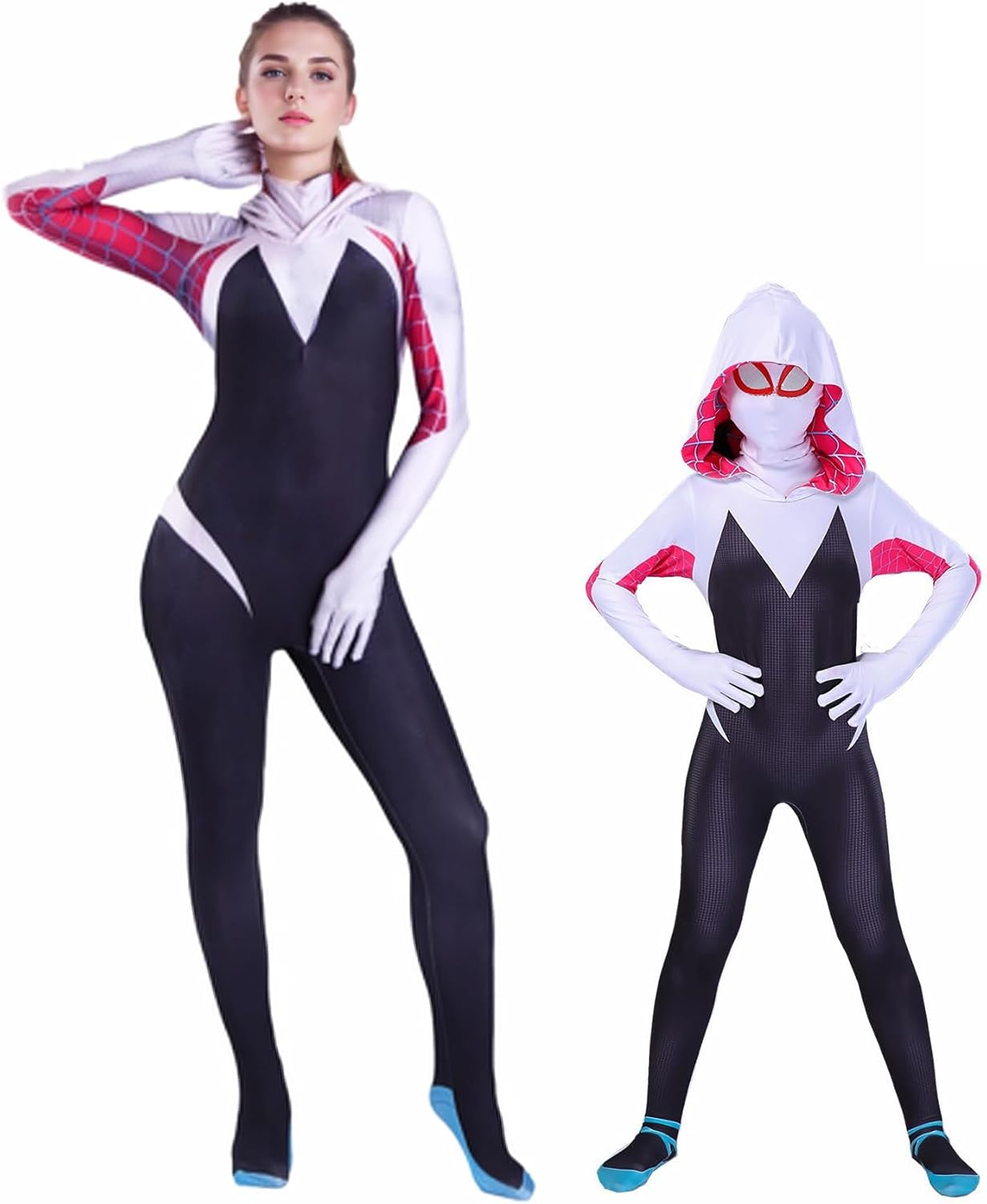 Cosplay Costume Spandex Hooded Jumpsuit Halloween Superhero Costume with Removable Fabric Mask