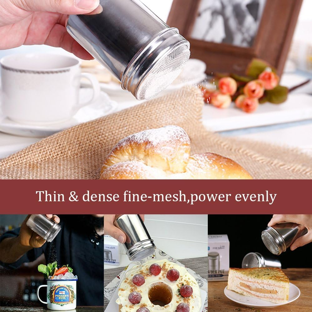Stainless Steel Powder Shakers, Mesh Shaker Powder Cans for Coffee Cocoa Cinnamon Powder with Lid, with 16 Pcs Printing Molds Stencils image number 5