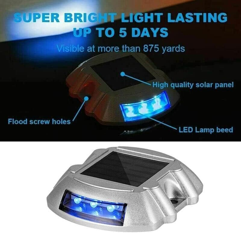 AIMALL Waterproof Solar LED Driveway Lights, Outdoor Road Step Dock Lights with 6 Leds for Path, Garden, Walkway, Sidewalk, and Warning Light