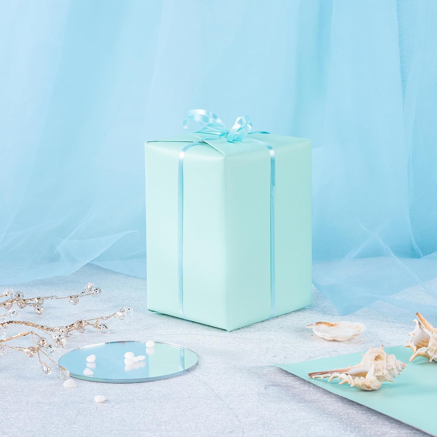 WRAPAHOLIC Reversible Wrapping Paper - Mini Roll - 17 Inch X 33 Feet - Scal with Colorful Foil and Solid Light Mint Design for Birthday, Baby Shower, Party, Holiday