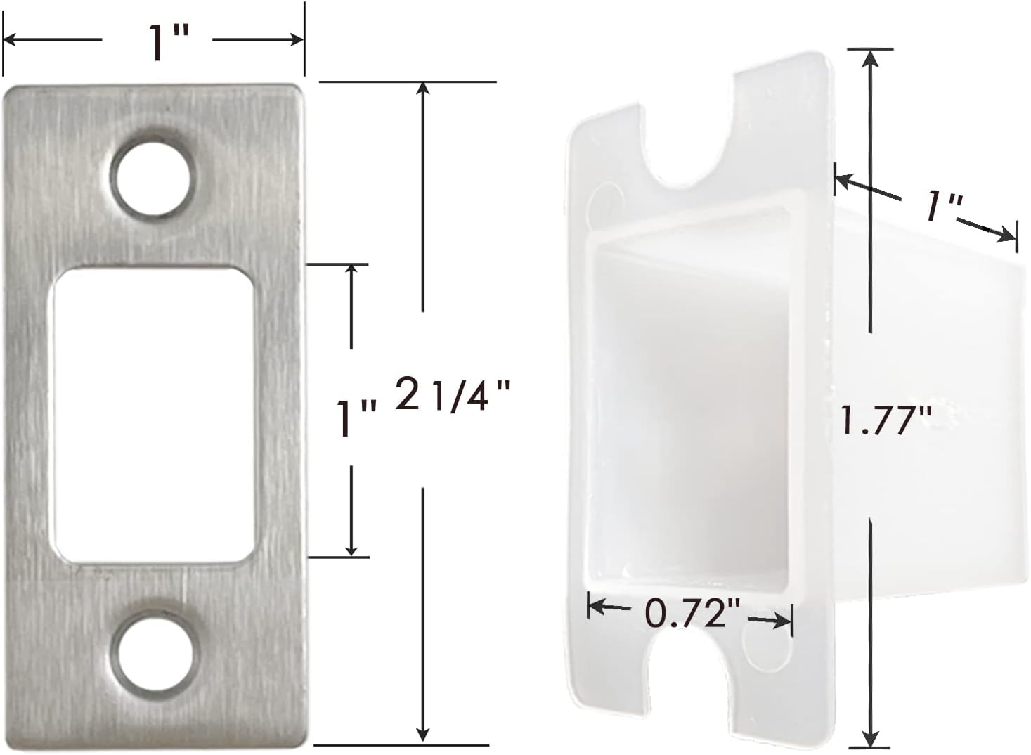 Stainless Steel Deadbolt Strike Plate Square round Corner Backplate 1" X 2-1/4" with Dustbox and 6 Screws (3 Pack) (Stainless Steel) - Black image number 3