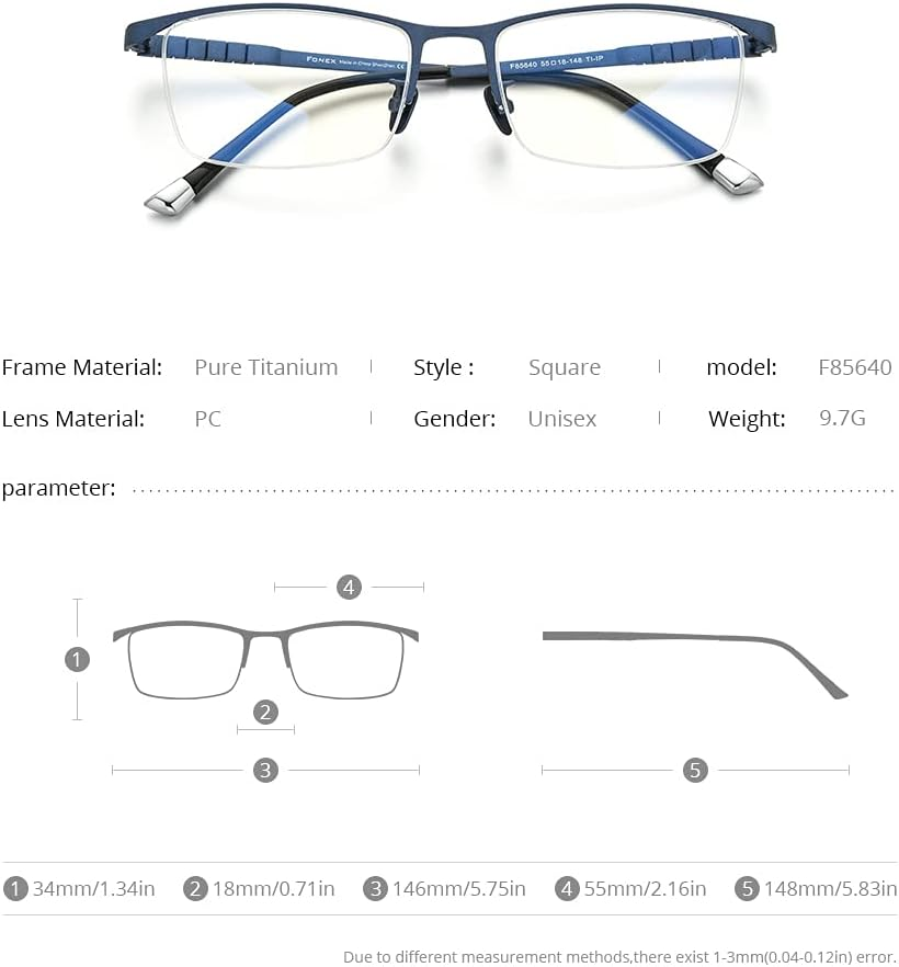 FONEX Titanium Glasses Frame for Men,Square Eyewear Full Optical Eyeglasses F85641 image number 1