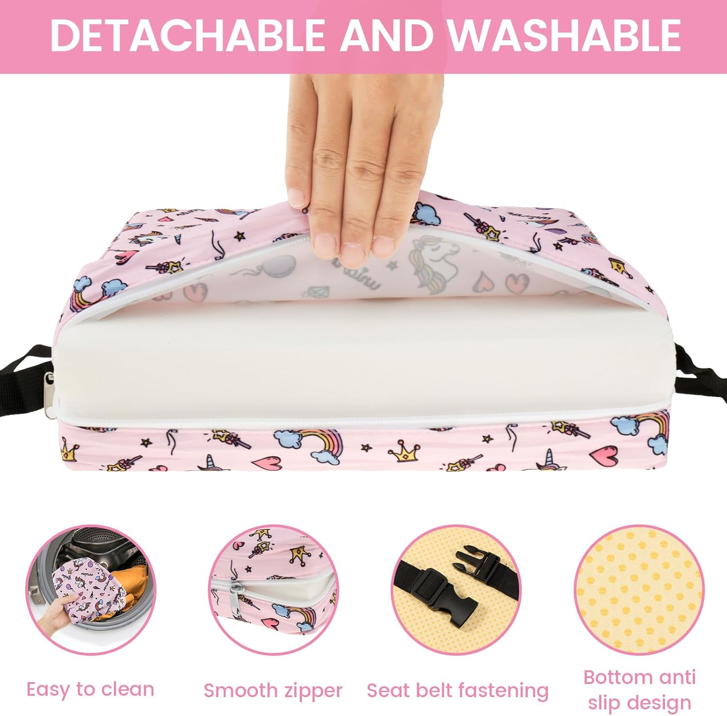 GOKENA Toddler Booster Seat Chair Increasing Cushion Soft Breathable Booster Seat Pad Dismountable Portable Washable Booster Seat Non-Slip Bottom Booster Chair Cushion for Toddlers Eating (Pink) image number 4