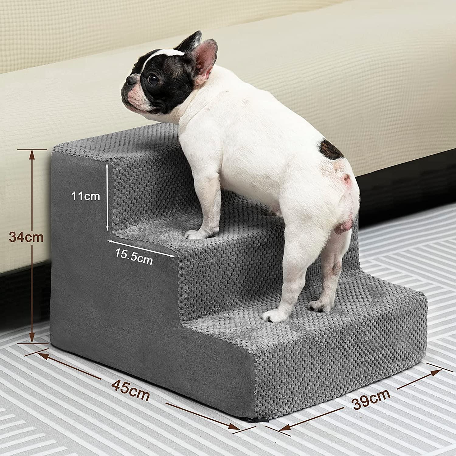 Portable Dog Stairs, Pet Stairs 3-Step Anti-Slip Rubber Bottom Memory Foam Dog Steps with Removable Washable Cover for Smaller & Elder Pets, Sturdy Steps for Dogs image number 6